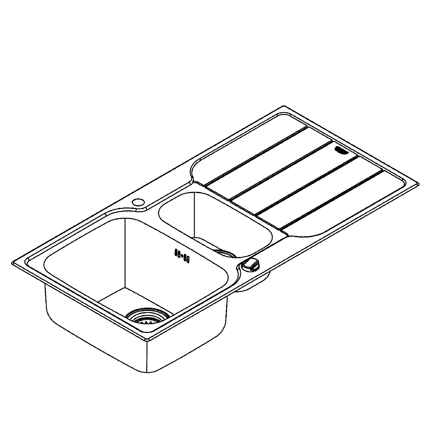 Edelstahlspüle K500 31572_1, mit Abtropffläche, Modell: K500 60-S 100/50 1.5 rev, Montageart: aufliegend oder flächenbündig, Maße: 1000 x 500 mm, 1 Becken: 340 x 420 x 185 mm, 0,5 Becken: 170 x 320 x 125 mm, edelstahl