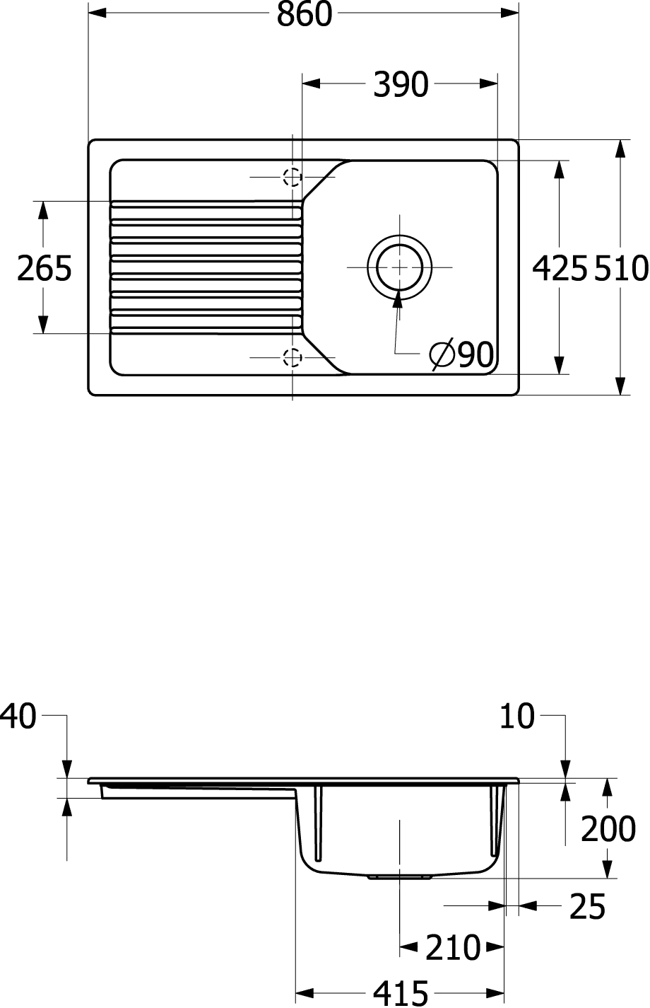 Villeroy & Boch Linara 50 Einbauspüle, 860x510mm, Ivory CeramicPlus