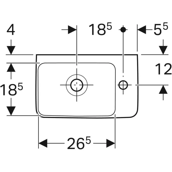 Wandwaschtisch mit Ablagefläche „Renova Compact“, rechteckig, mit Überlauf, Hahnlochposition rechts 40 × 25 cm in weiß alpin