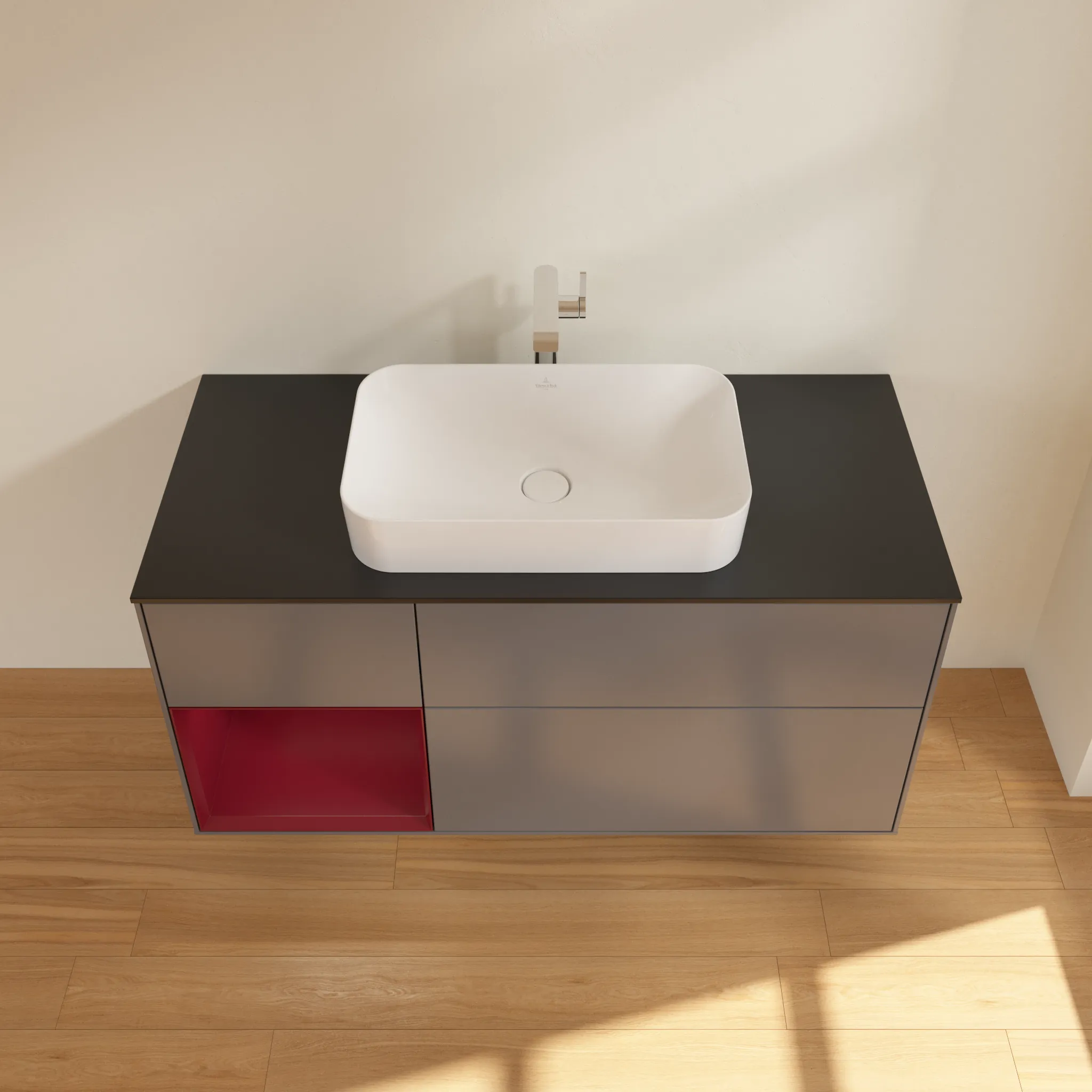 Villeroy & Boch Waschtischunterschrank „Finion“ für Schrankwaschtisch 1200 × 603 × 501 mm Anthracite Matt Lacquer, mit Hahnlochbohrung, für Becken mittig Villeroy & Boch Waschtischunterschrank „Finion“ für Schrankwaschtisch 1200 × 603 × 501 mm Anthracite Matt Lacquer, mit Hahnlochbohrung, für Becken mittig