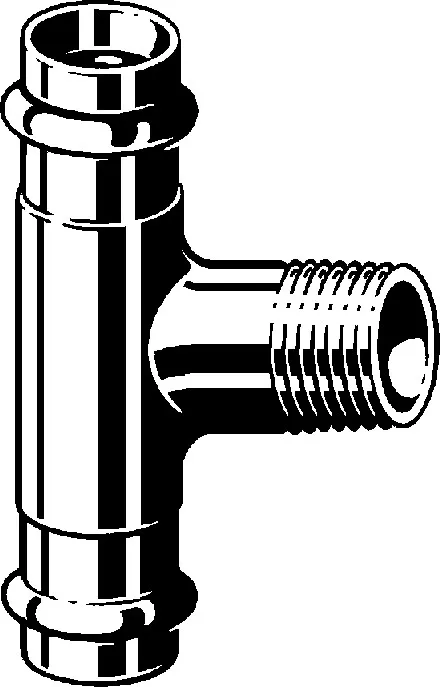 „Sanpress“ T-Stück mit 2 Muffen und Außengewinde 35 mm × 3/4″ × 35 mm „Sanpress“ T-Stück mit 2 Muffen und Außengewinde 35 mm × 3/4″ × 35 mm