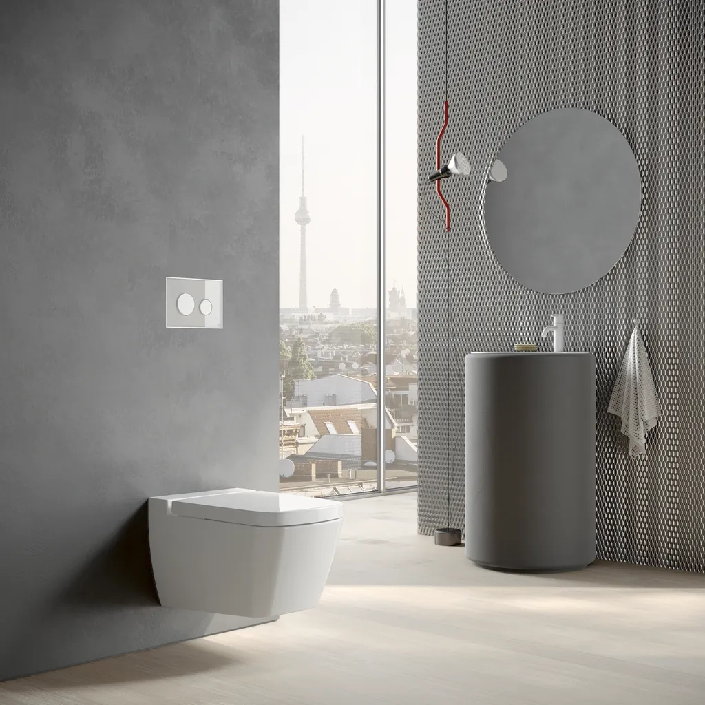 loop WC-Betätigungsplatte Zweimengen Glas schwarz glzd. Tasten weiß glzd.