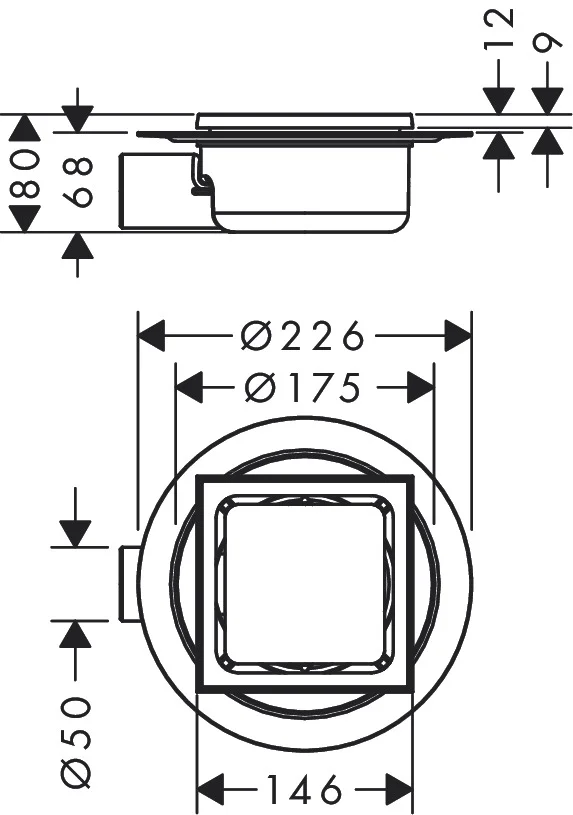 Hansgrohe RainDrain Spot Komplettset Punktablauf 150x150 mm Edelstahl V2A, waagrecht vormontiert, senkrecht einsetzbar, bis zu 35 l/min Ablaufleistung
