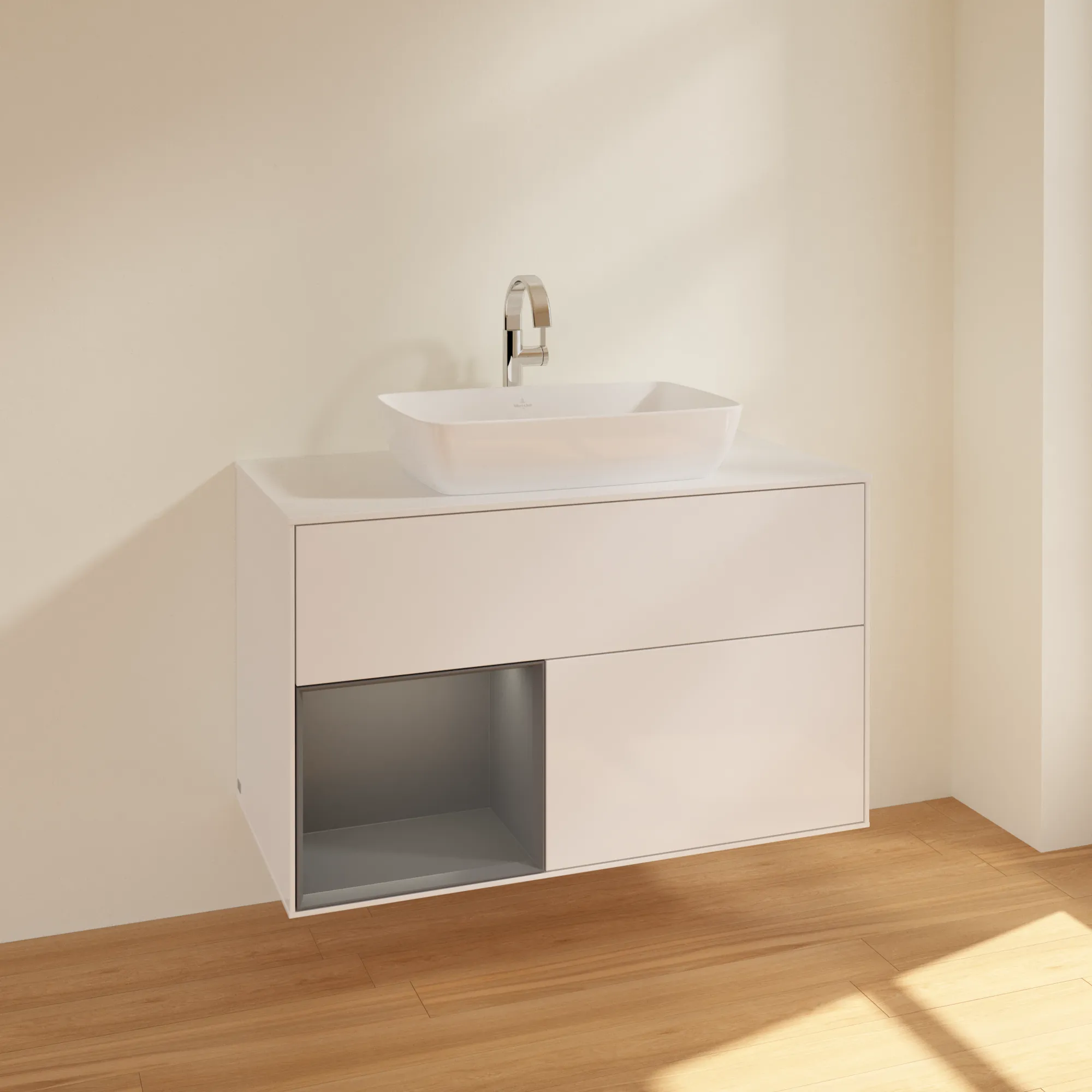 Villeroy & Boch Waschtischunterschrank „Finion“ für Schrankwaschtisch 1000 × 603 × 501 mm Glossy White Lacquer, für Becken mittig, mit Hahnlochbohrung
