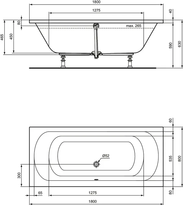 Ideal Standard Badewanne „HotlineNeu“ 80 × 180 cm