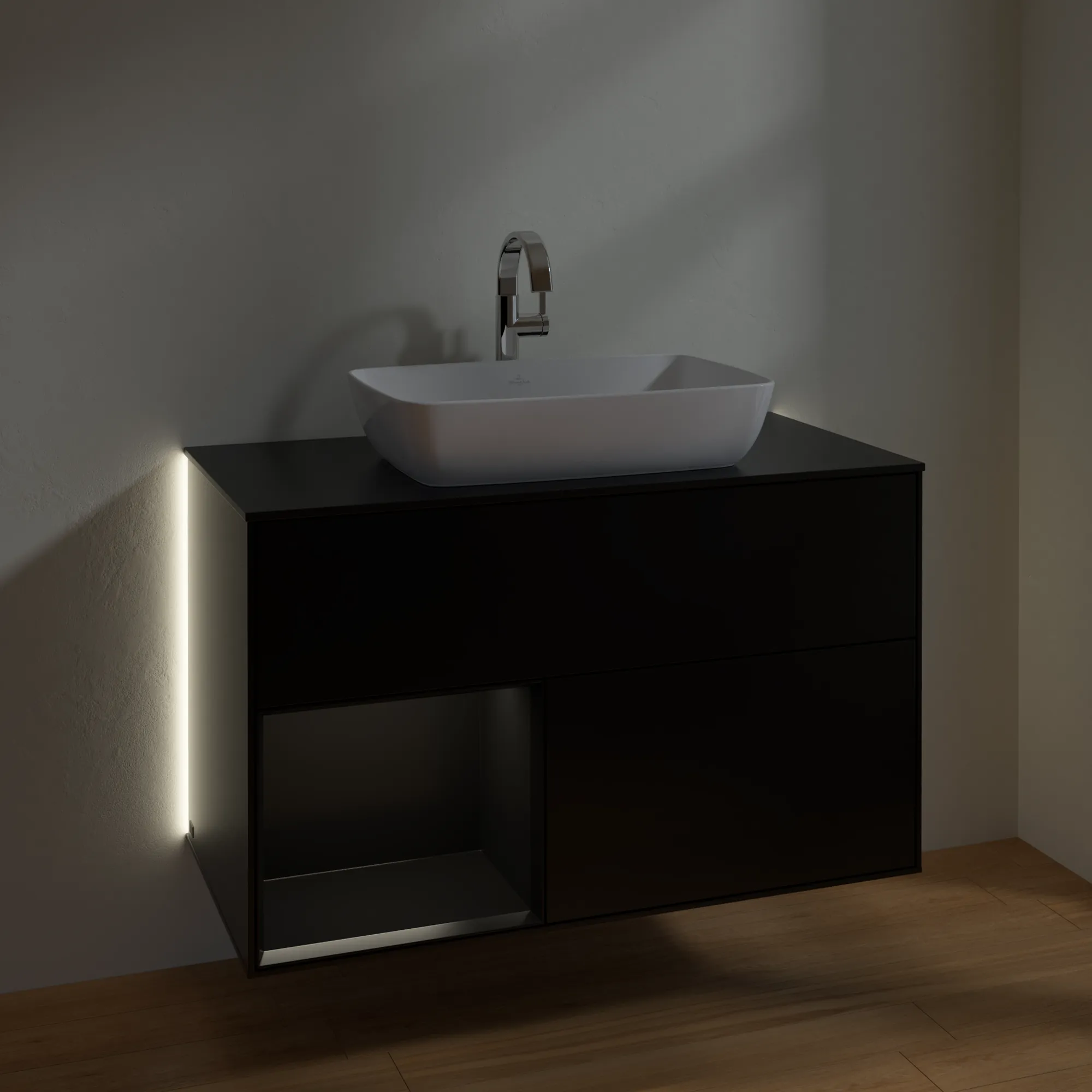 Villeroy & Boch Waschtischunterschrank „Finion“ für Schrankwaschtisch 1000 × 603 × 501 mm Black Matt Lacquer, für Becken mittig