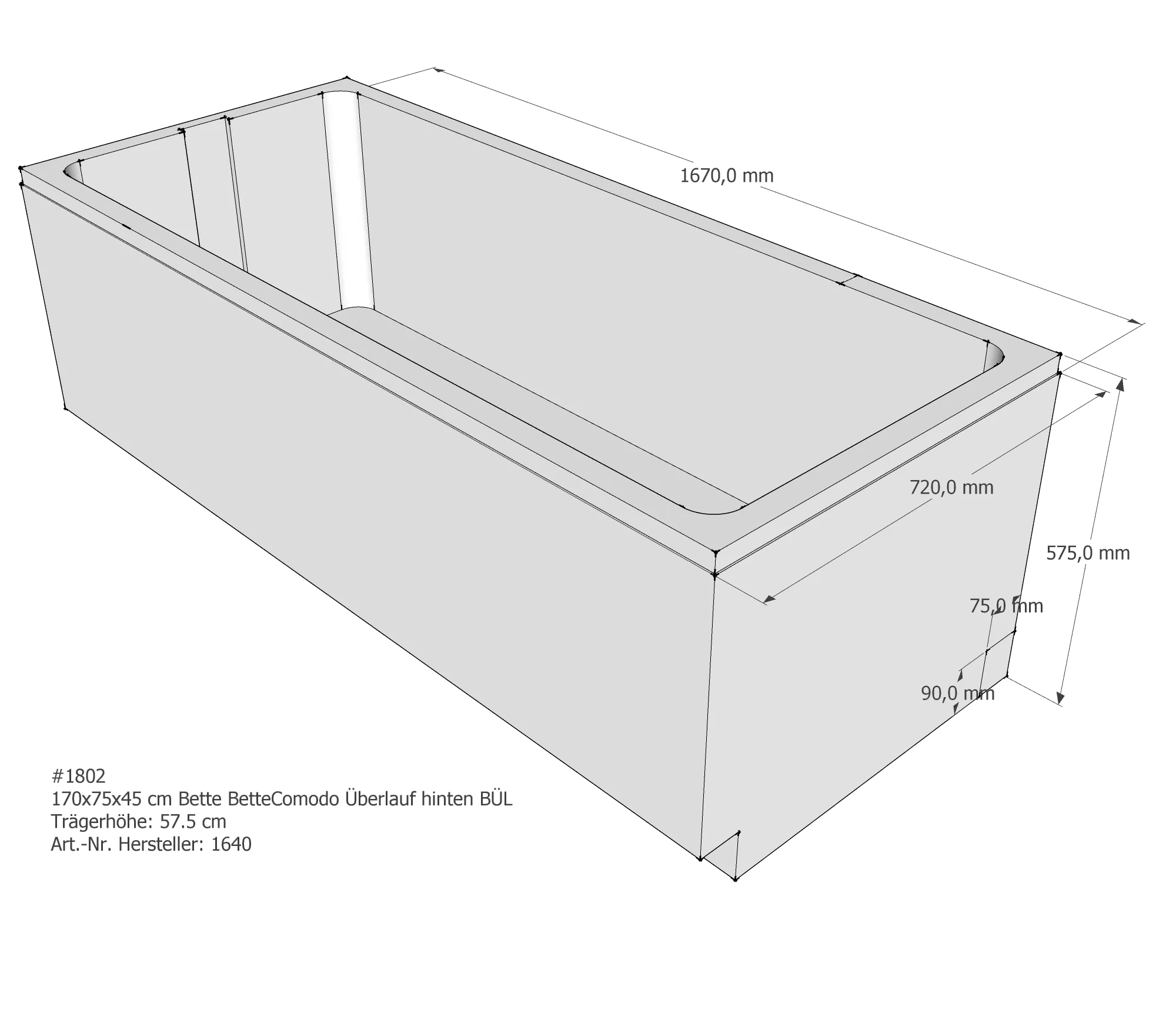 Badewannenträger für Bette Comodo 170 × 75 × 45 cm Badewannenträger für Bette Comodo 170 × 75 × 45 cm