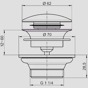 Push-Push Ablaufventil G1 1/4 × 62 × 28,5 Push-Push Ablaufventil G1 1/4 × 62 × 28,5