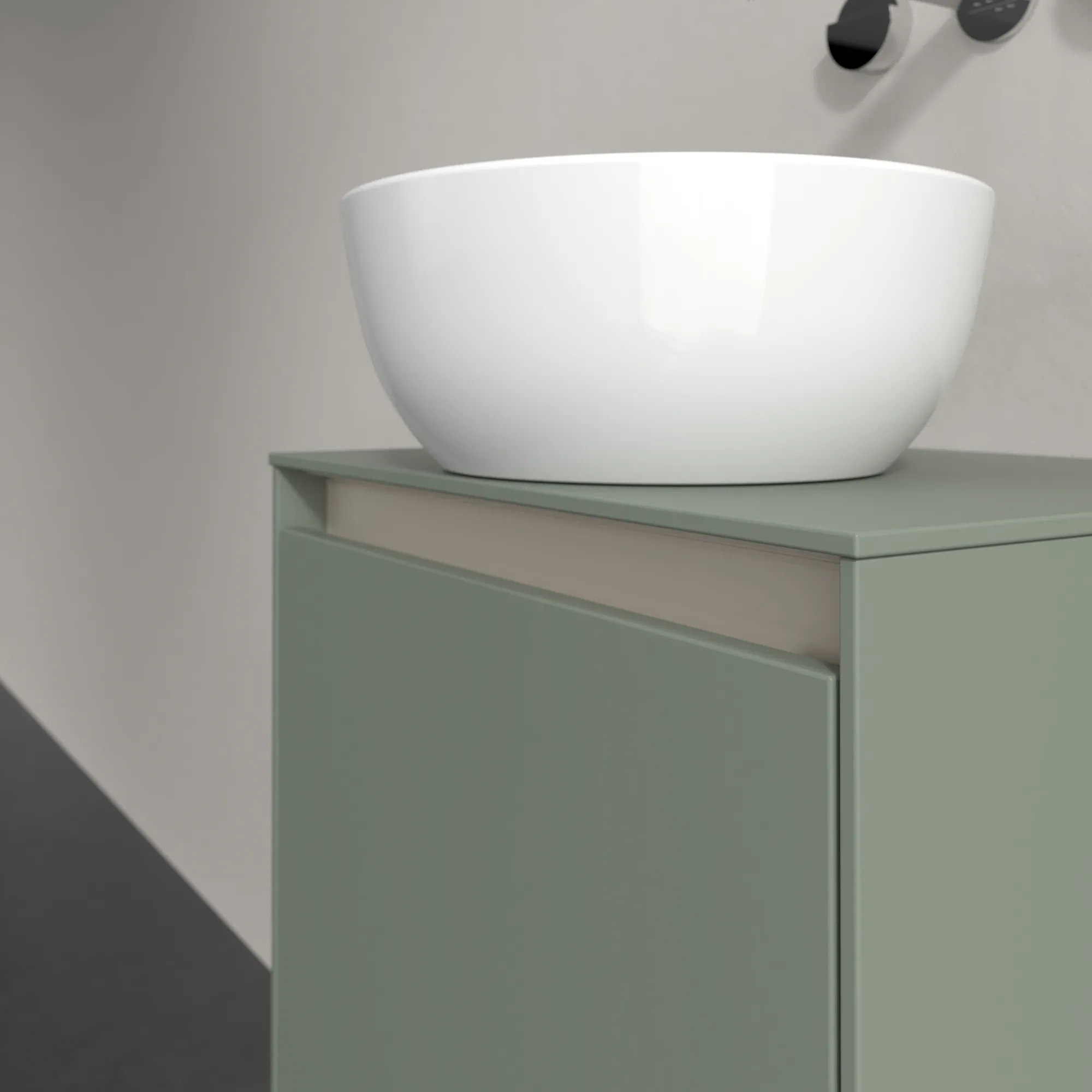 Villeroy & Boch Waschtischunterschrank „Collaro“ 500 × 548 × 380 mm Soft Green, für Becken mittig, Anschlag rechts, mit Beleuchtung