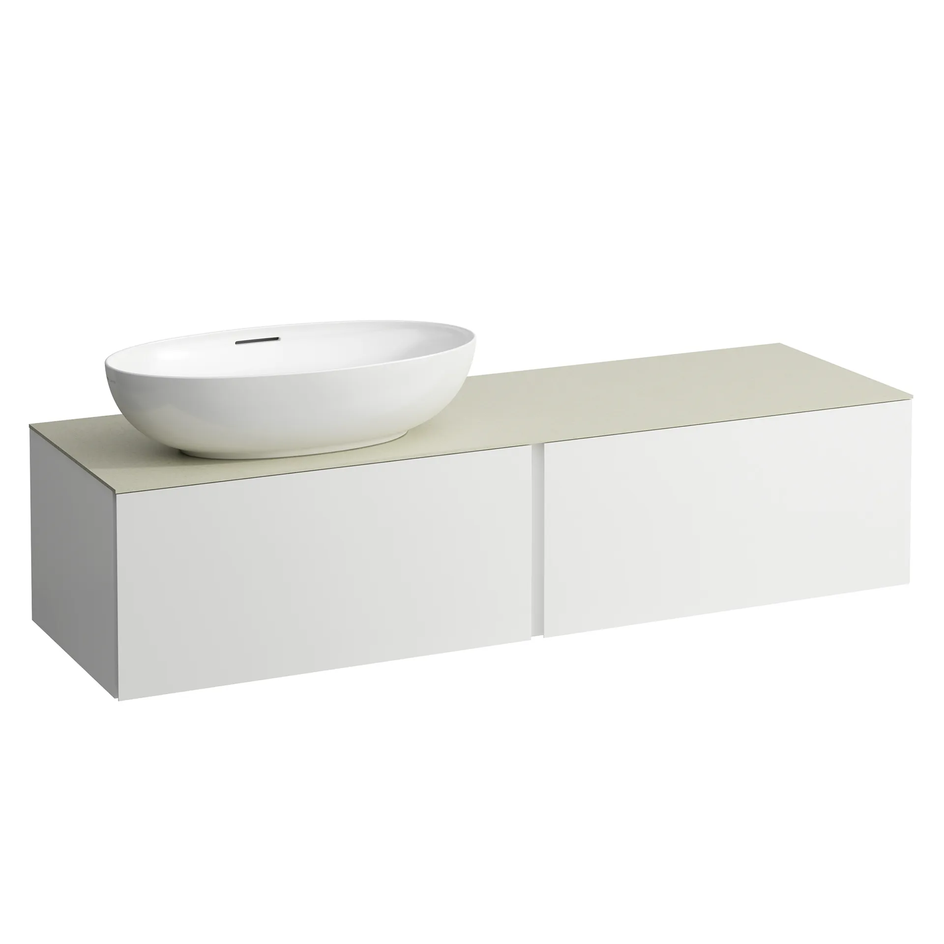 Schubladenelement (Waschtischunterbau+Waschtischplatte) ILBAGNOALESSI 500x1600x370 2 Schubladen integrierte versteckte Griffe seitlich Vollauszug Soft-Close Ausschnitt links Calce Avorio Top passend zu Waschtisch H818975/6 H818977/8 Weiß matt