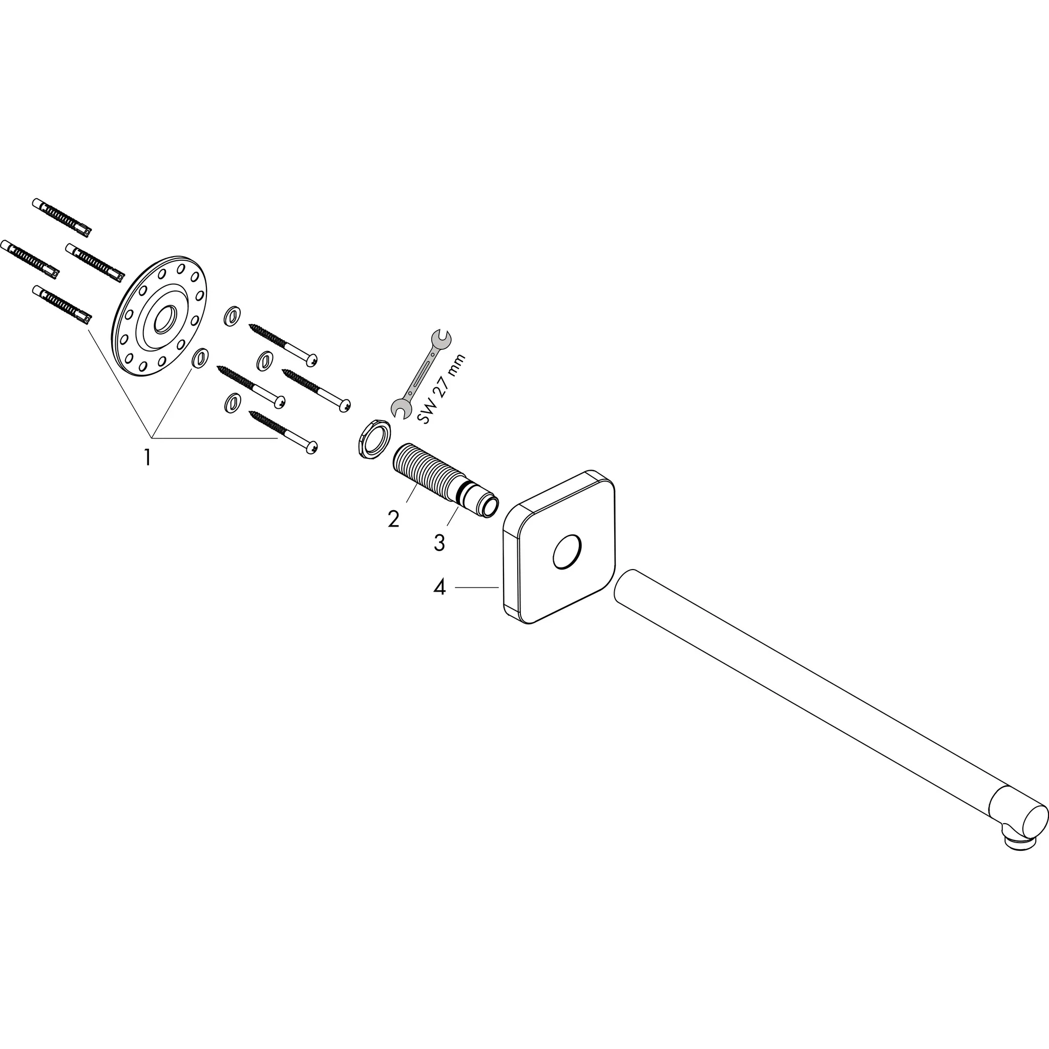 Hansgrohe AXOR ShowerSolutions Brausearm 390 mm softsquare, Chrom
