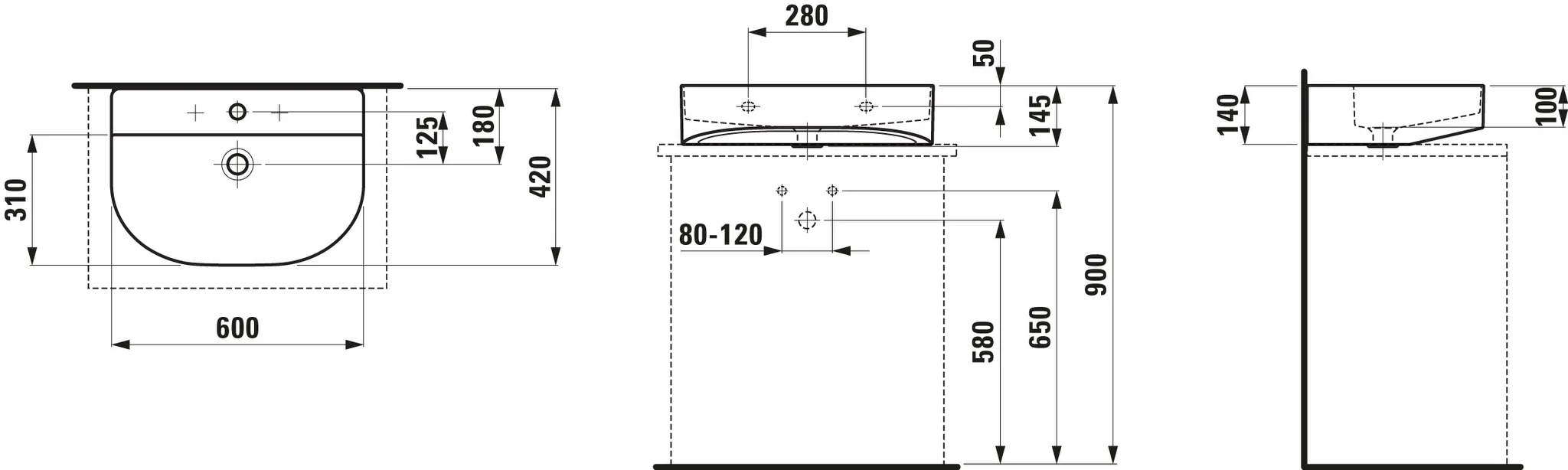 Laufen Aufsatzwaschtisch SONAR 420x600x145, 1 Hahnloch mit Überlauf, weiß matt Laufen Aufsatzwaschtisch SONAR 420x600x145, 1 Hahnloch mit Überlauf, weiß matt