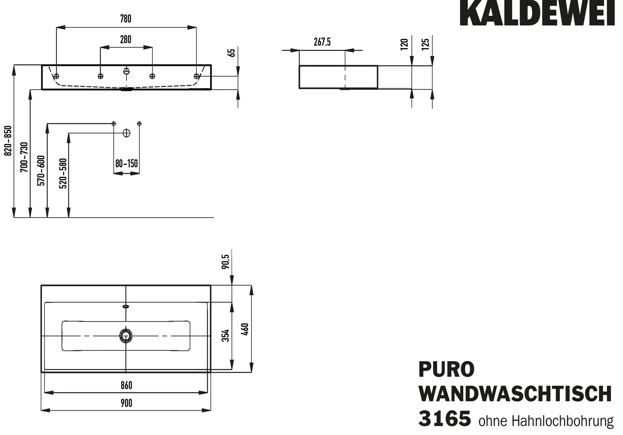 Wandwaschtisch „Puro“ 90 × 46 cm in alpinweiß matt, mit Perl-Effekt Wandwaschtisch „Puro“ 90 × 46 cm in alpinweiß matt, mit Perl-Effekt