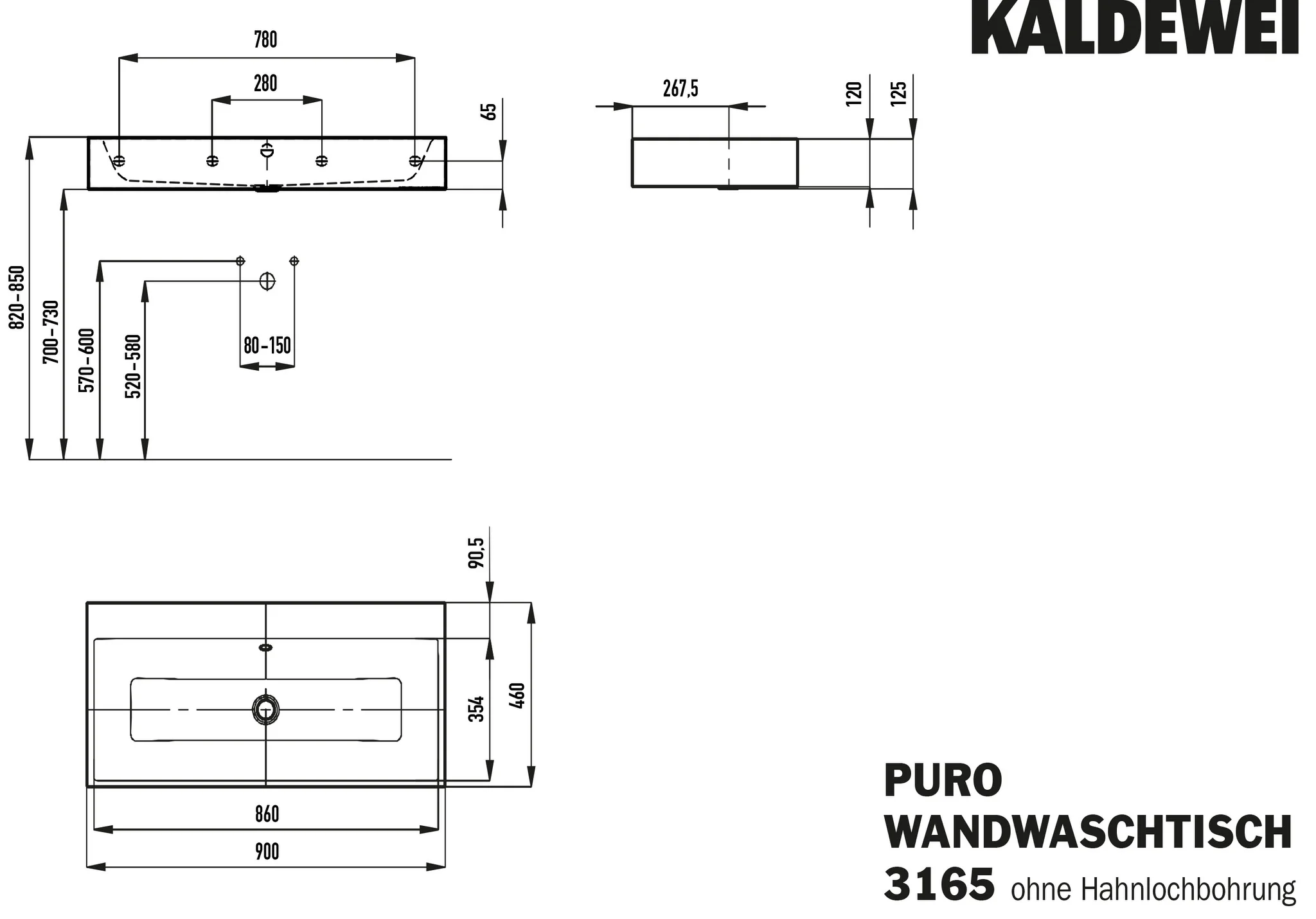 Wandwaschtisch „Puro“ 90 × 46 cm in alpinweiß matt, mit Perl-Effekt