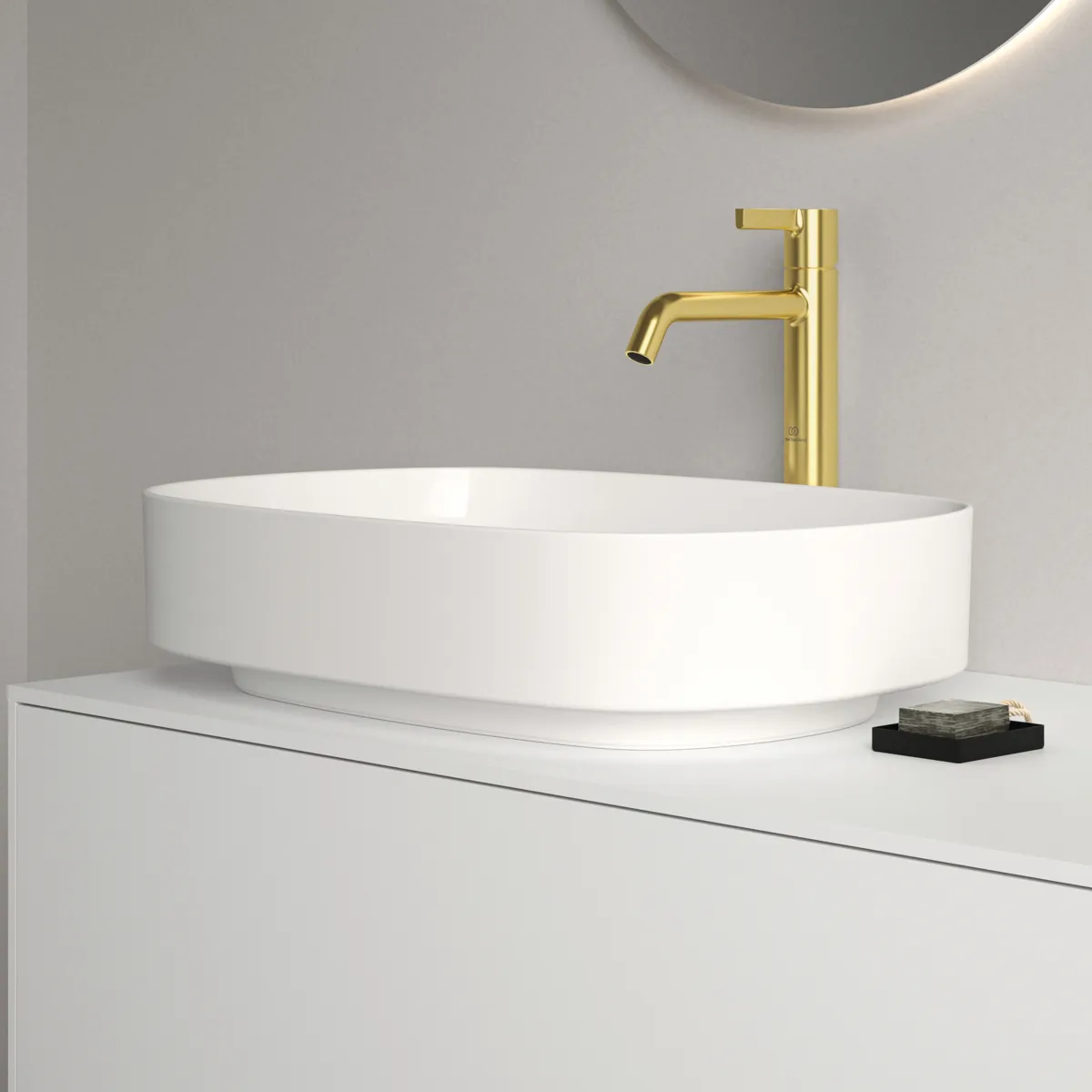 Waschtischarmatur Joy, mit verlängertem Sockel, mit Ablaufgarnitur, Ausladung 170mm, Brushed Gold Waschtischarmatur Joy, mit verlängertem Sockel, mit Ablaufgarnitur, Ausladung 170mm, Brushed Gold