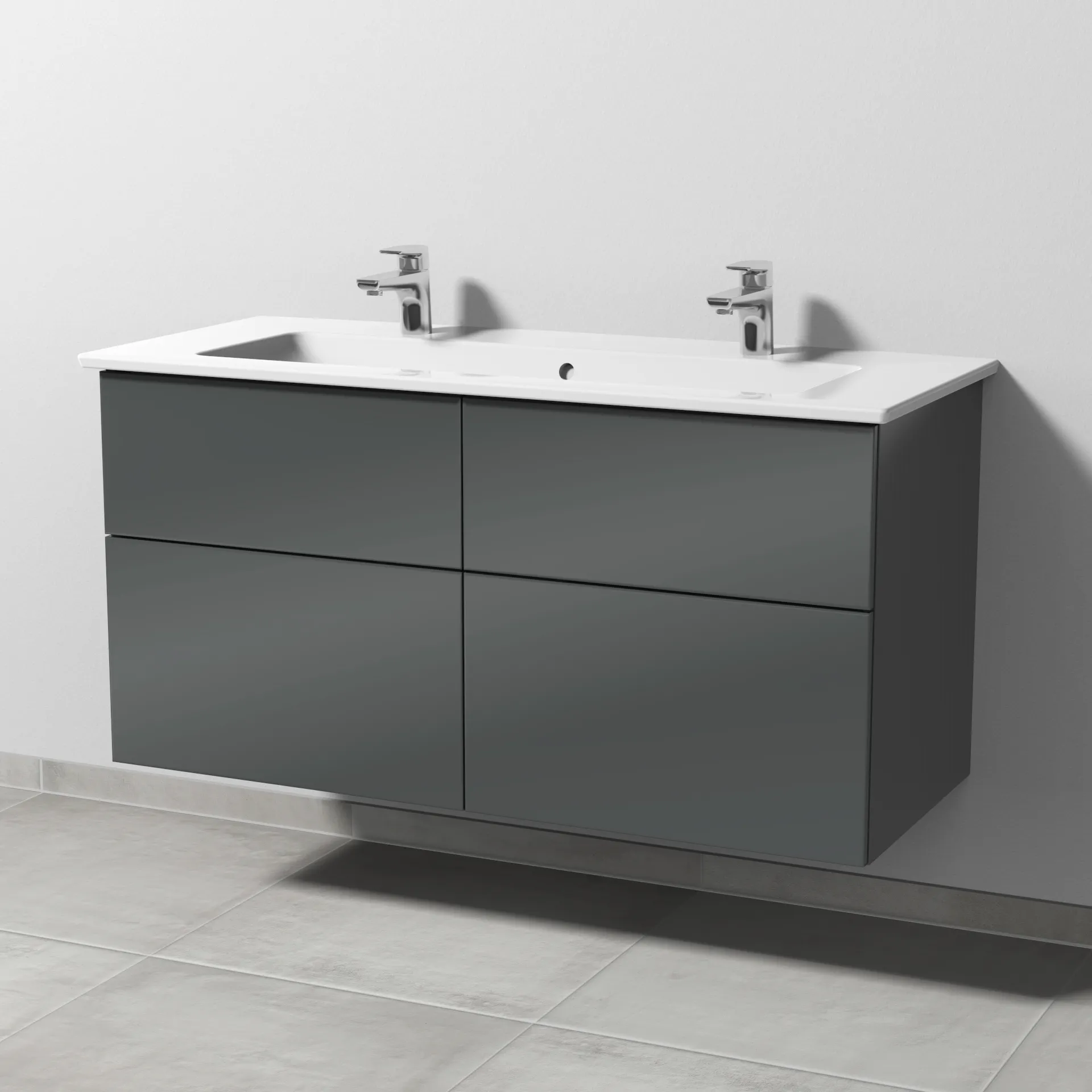 Keramik-Waschtisch-Set mit Waschtischunterschrank „3way“ 115,5 × 47,7 × 59,1 cm in Anthrazit (glanz), mit Hahnlochbohrung, Becken mittig
