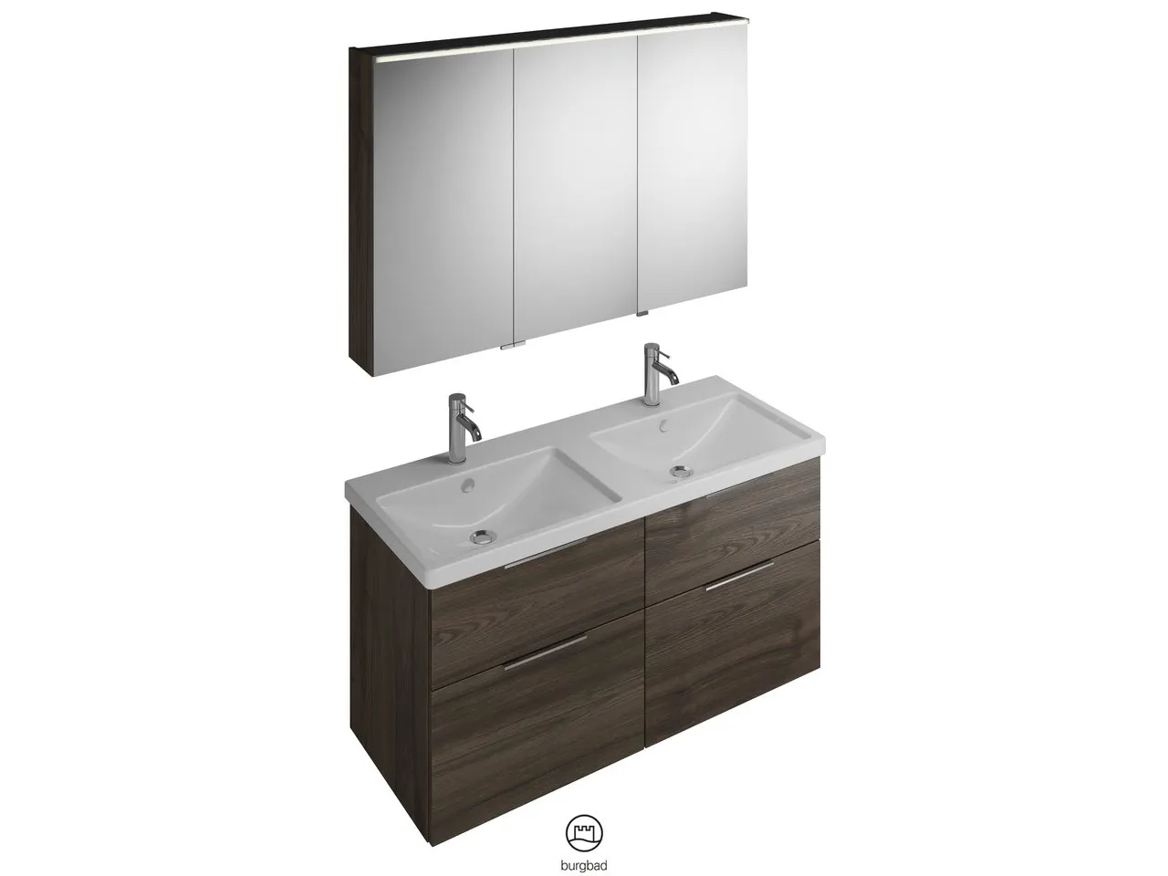 burgbad Badmöbelset Keramik-Waschtisch inkl. Waschtischunterschrank und Spiegelschrank „Eqio“ 123 × 62 × 17 cm Stangengriff, Chrom (140 / 397 mm), in Eiche Dekor Silber burgbad Badmöbelset Keramik-Waschtisch inkl. Waschtischunterschrank und Spiegelschrank „Eqio“ 123 × 62 × 17 cm Stangengriff, Chrom (140 / 397 mm), in Eiche Dekor Silber