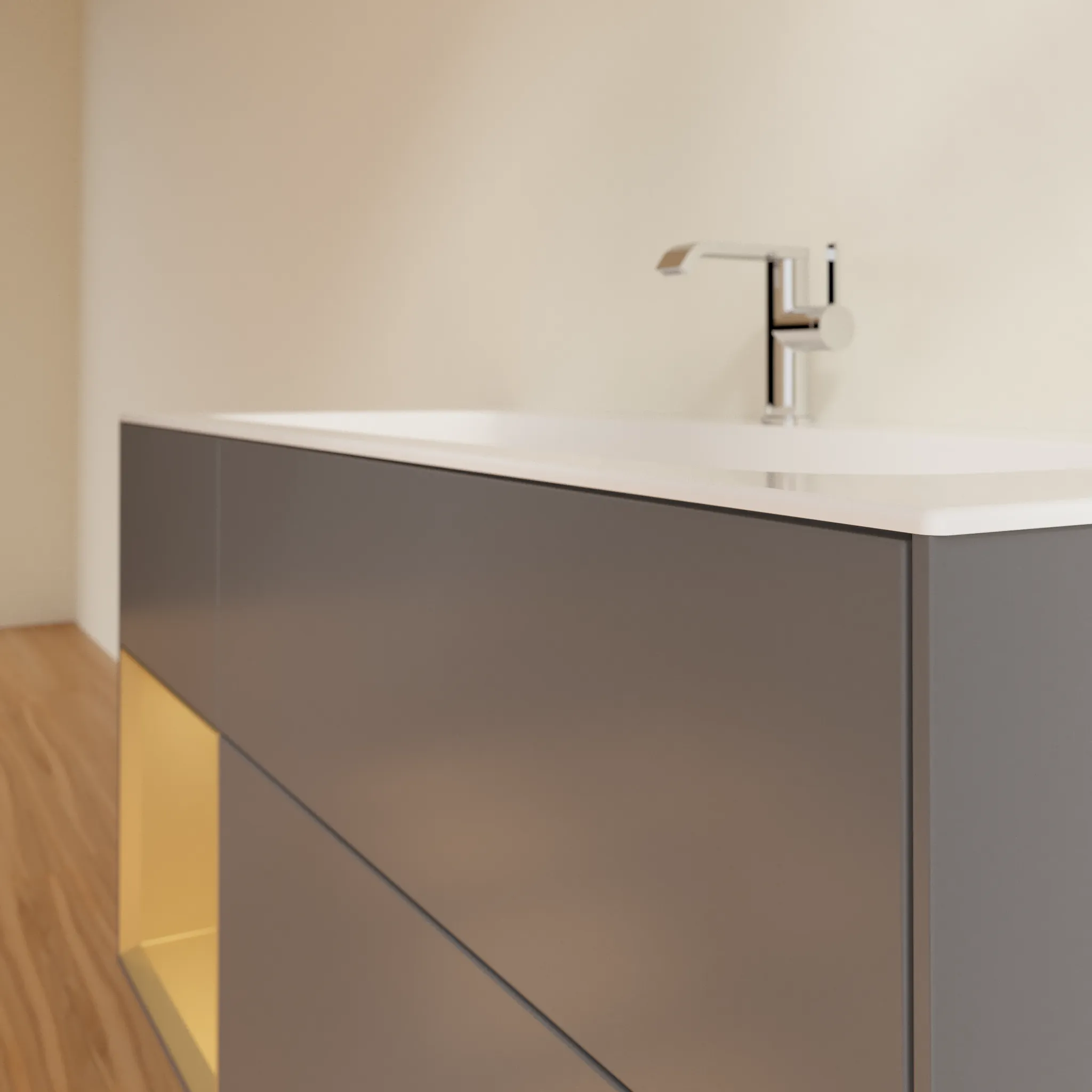 Villeroy & Boch Waschbeckenunterschrank Finion F06, Anthracite Matt Lacquer / Gold Matt Lacquer, 1.196 x 591 x 498 mm, mit Beleuchtung, SoftClosing, Push-to-open, 3 Auszüge Villeroy & Boch Waschbeckenunterschrank Finion F06, Anthracite Matt Lacquer / Gold Matt Lacquer, 1.196 x 591 x 498 mm, mit Beleuchtung, SoftClosing, Push-to-open, 3 Auszüge