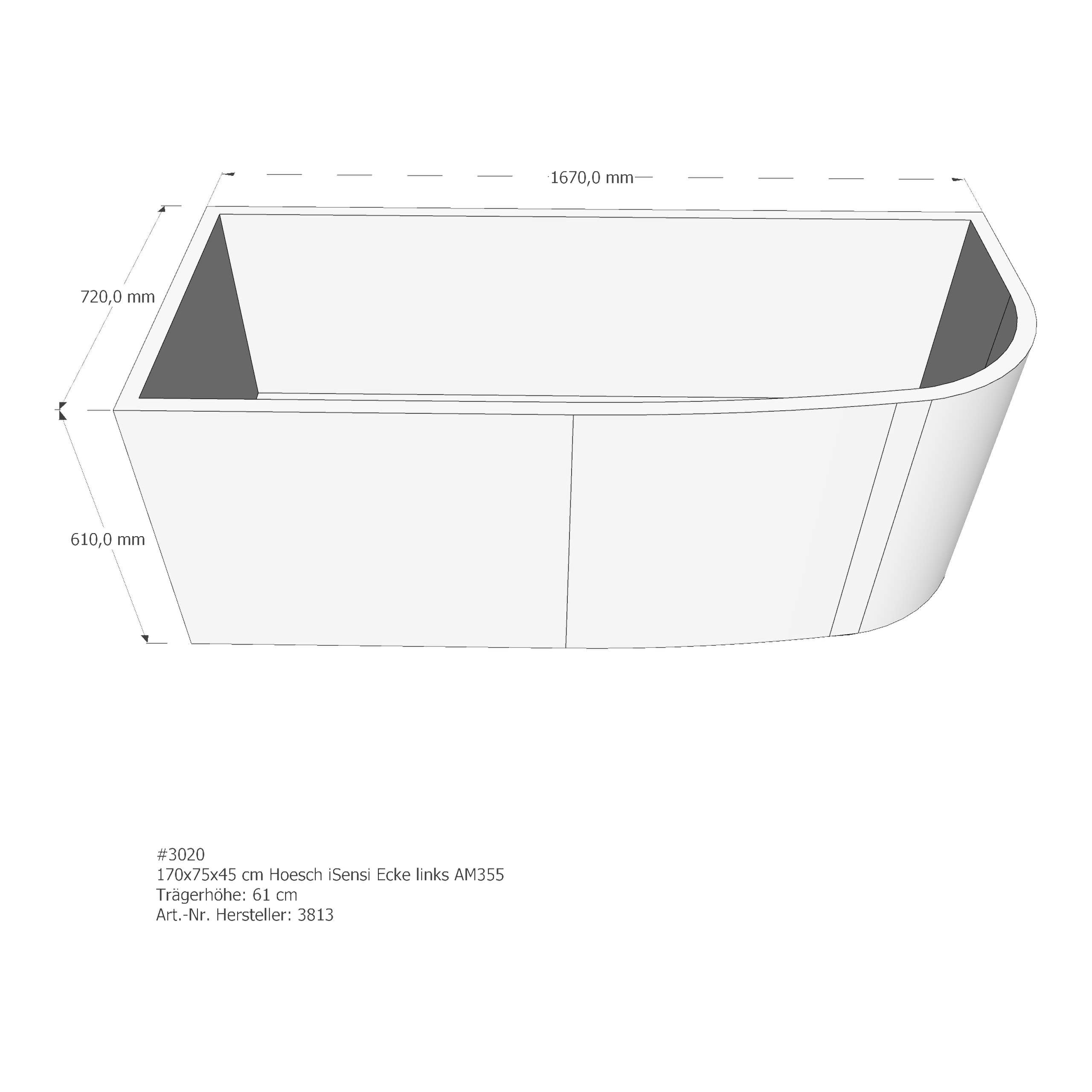 Badewannenträger für Hoesch iSensi links 170 × 75 × 45 cm Badewannenträger für Hoesch iSensi links 170 × 75 × 45 cm