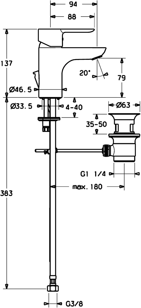 HansaLIGNA XS 0607 Waschtischarmatur Einhebelmischer Chrom DN15