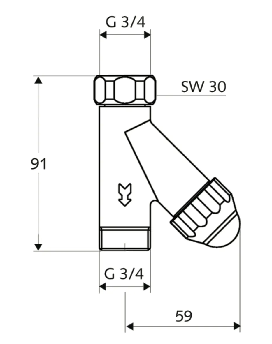 Filter-Armatur, Filter (Maschenweite: 315 µm), DN 20 G 3/4 IG, DN 20 G 3/4 AG