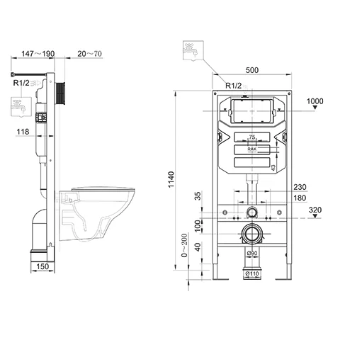 Kludi UNIFIX WC-Element 120 – robustes Sanitärbauteil für präzisen Einbau in WCs