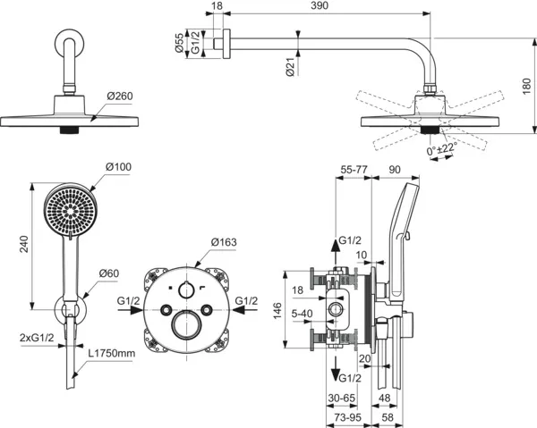 Ideal Standard Ceratherm T100 Armaturen-Paket Chrom Ideal Standard Ceratherm T100 Armaturen-Paket Chrom