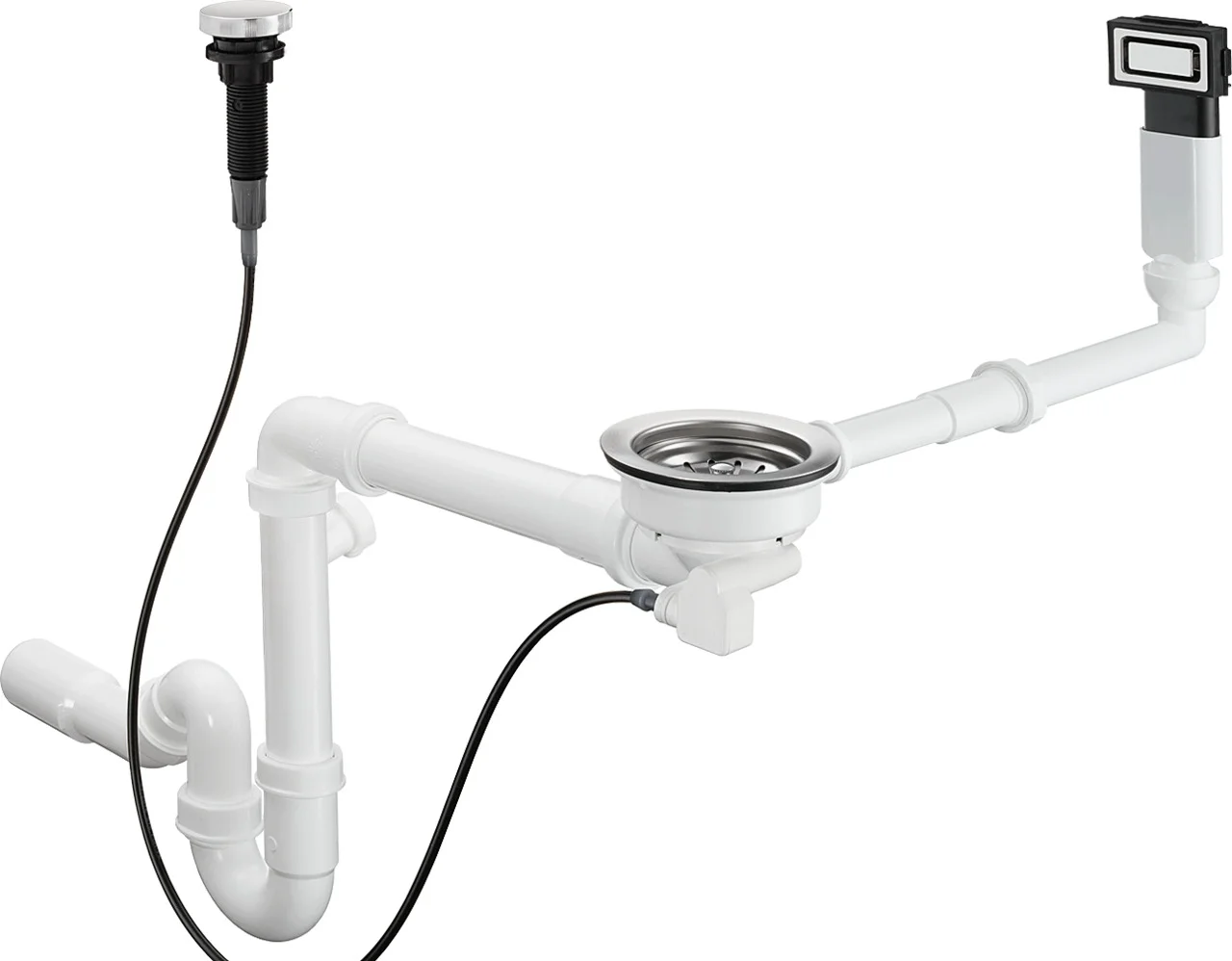 Hansgrohe D14-11 Automatische Ab- und Überlaufgarnitur, Edelstahl, Durchmesser 40/50 mm, 1 1/2" mit Raumsparablaufbogen und Röhrengeruchverschluss
