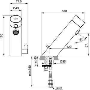 Sensor-Waschtischarmatur Sensorflow mit Mischung Ausladung 120mm Batterie Chrom