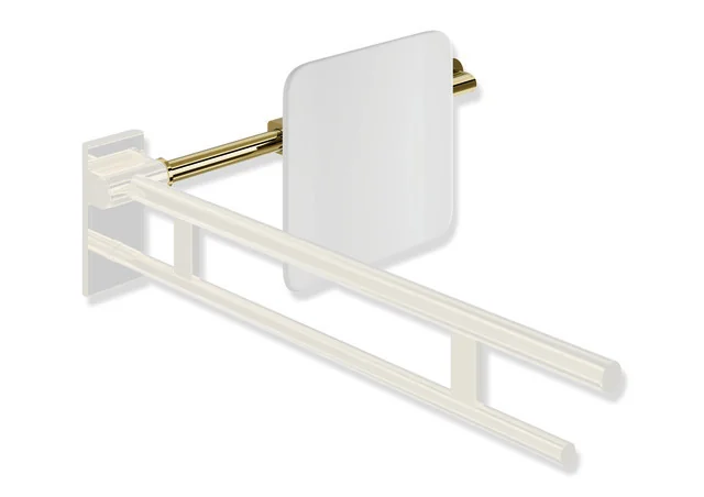 HEWI Rückensstütze System 900, PVD Gold glänzend, 150 mm tief, Achsmaß verstellbar 616-716 mm, einseitig Wandmontage mit Rosetten und SKG-Griffen