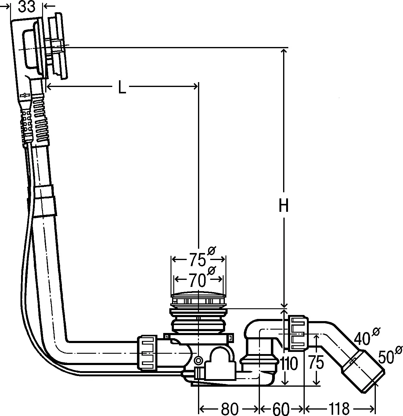 Viega Ab- und Überlaufgarnitur mit Zulauffunktion Modell 6145.4 „Multiplex Trio“ in 540 mm × DN40 / 50 Kunststoff verchromt 19 cm Viega Ab- und Überlaufgarnitur mit Zulauffunktion Modell 6145.4 „Multiplex Trio“ in 540 mm × DN40 / 50 Kunststoff verchromt 19 cm
