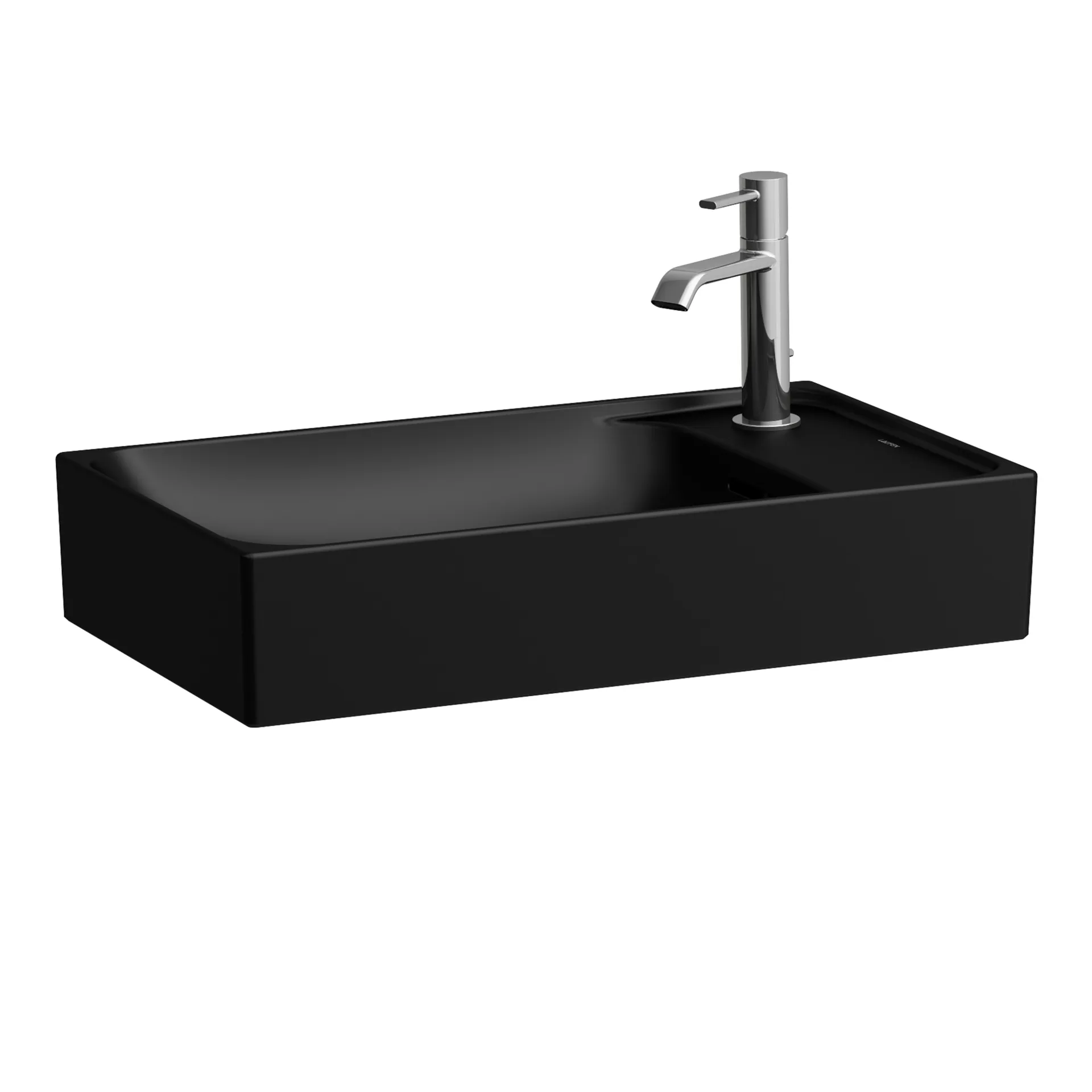 Waschtisch-Schale, MEDA, 350x600x150, asymmetrisch, 1 Hahnloch links mit Überlauf Becken rechts, Hahnlochbank links, weiß