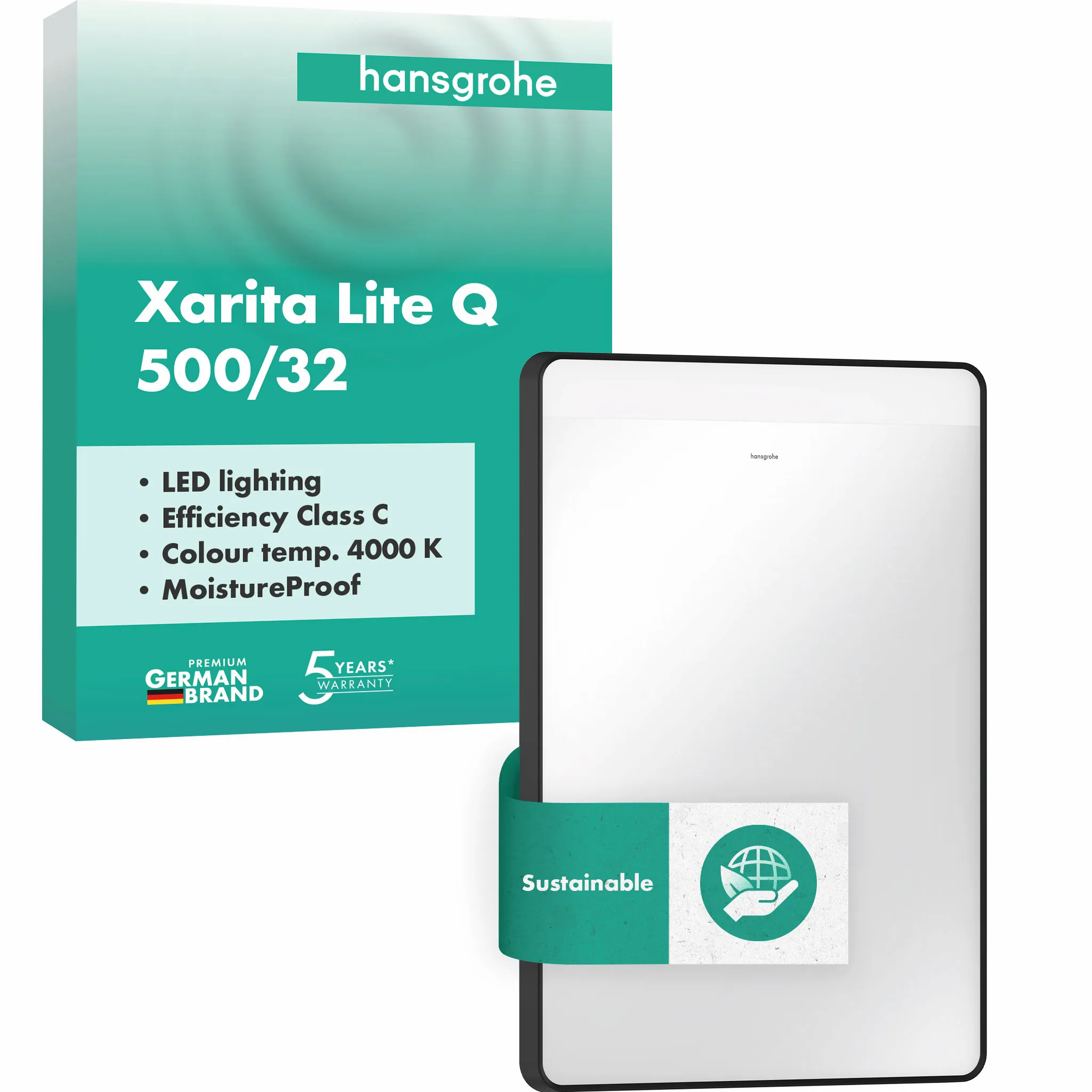 Hansgrohe Xarita Lite Q Spiegel mit horizontaler LED-Beleuchtung, 500⁄30, Mattschwarz Hansgrohe Xarita Lite Q Spiegel mit horizontaler LED-Beleuchtung, 500⁄30, Mattschwarz