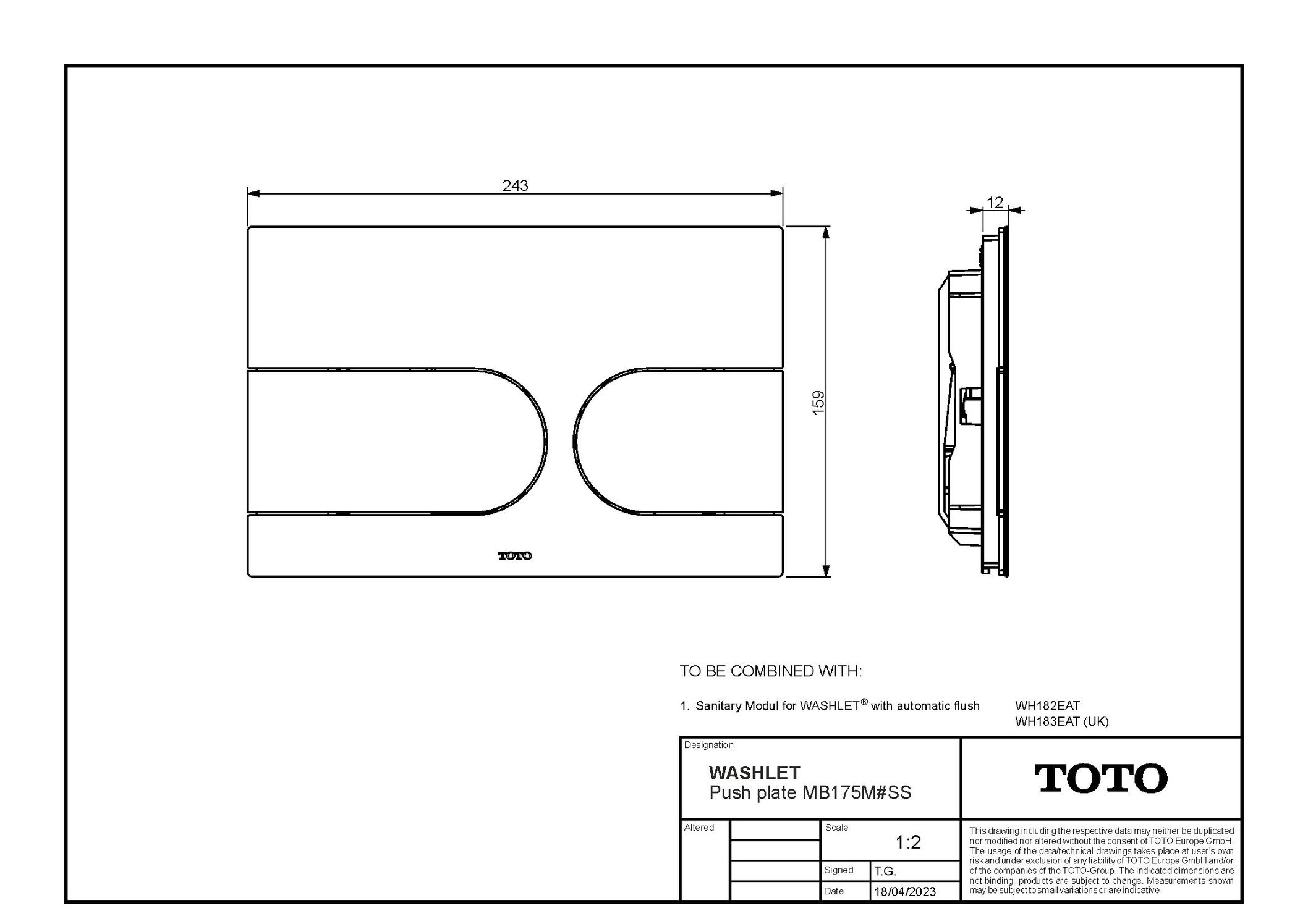Toto Betätigungsplatte „WASHLET“ 12 × 159 mm in matt Schwarz, Tastenfarbe #Tastenfarbe# Toto Betätigungsplatte „WASHLET“ 12 × 159 mm in matt Schwarz, Tastenfarbe #Tastenfarbe#