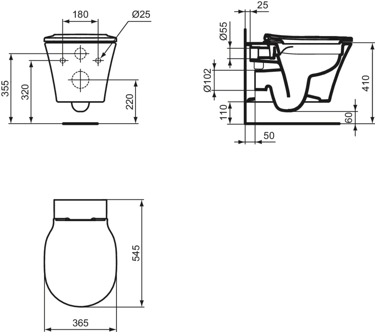 Wand-WC-Kombipaket Connect Air Randlos mit WC-Sitz Softclosing 365x540mm Weiß