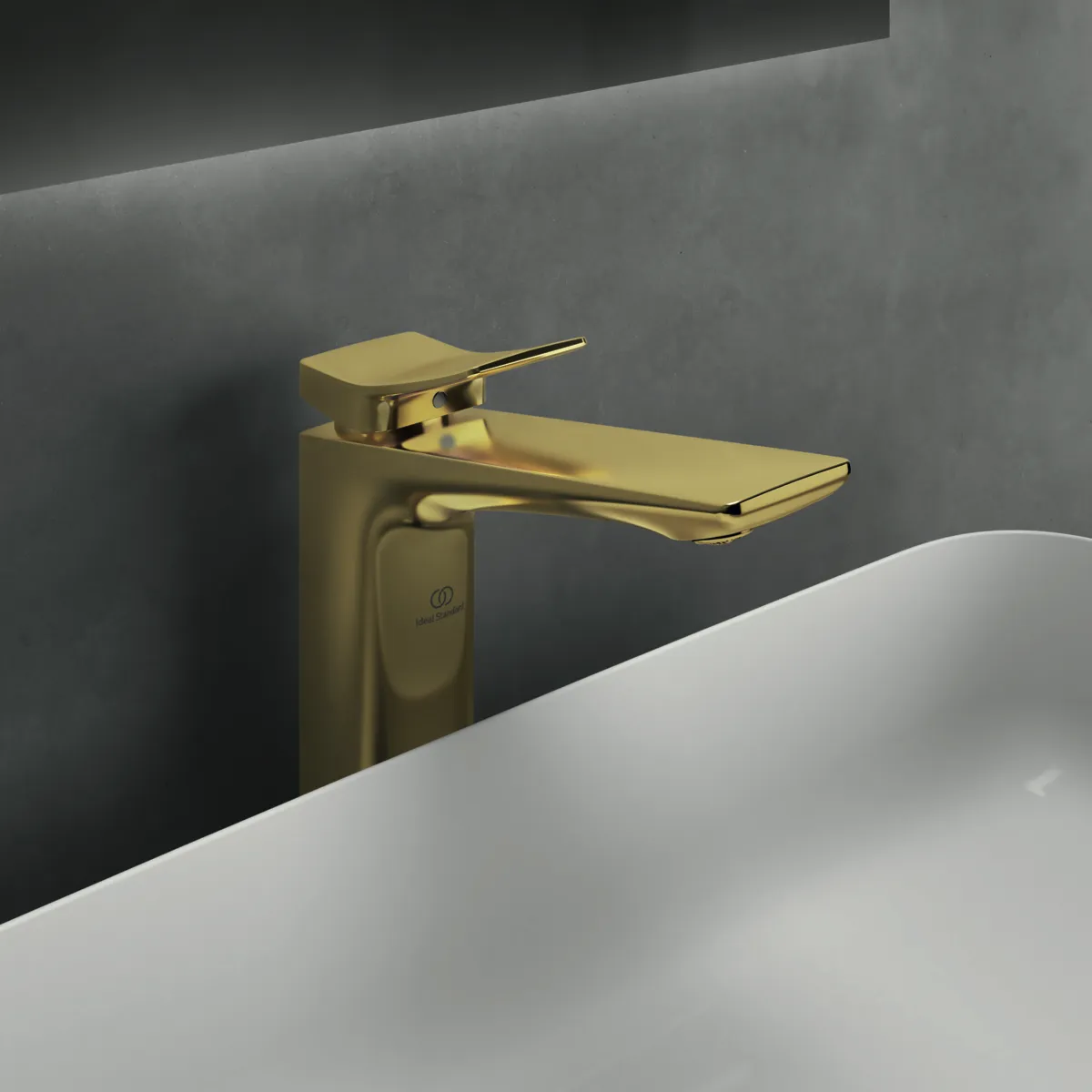 Waschtischarmatur Conca, mit verlängertem Sockel, ohne Ablaufgarnitur, Ausladung 150mm, Brushed Gold Waschtischarmatur Conca, mit verlängertem Sockel, ohne Ablaufgarnitur, Ausladung 150mm, Brushed Gold