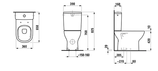 Laufen Stand-Tiefspül-WC Keramikhohe 43 cm „Lua“ 360 × 420 × 650 mm, Abgang senkrecht, ohne Spülrand