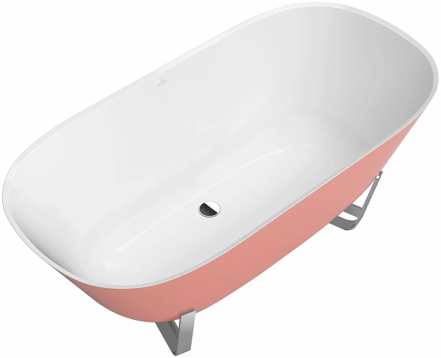 Villeroy & Boch Badewanne „Antheus“ freistehend oval 155 × 75 cm, Mittelablauf in Stone White / Colour On Demand