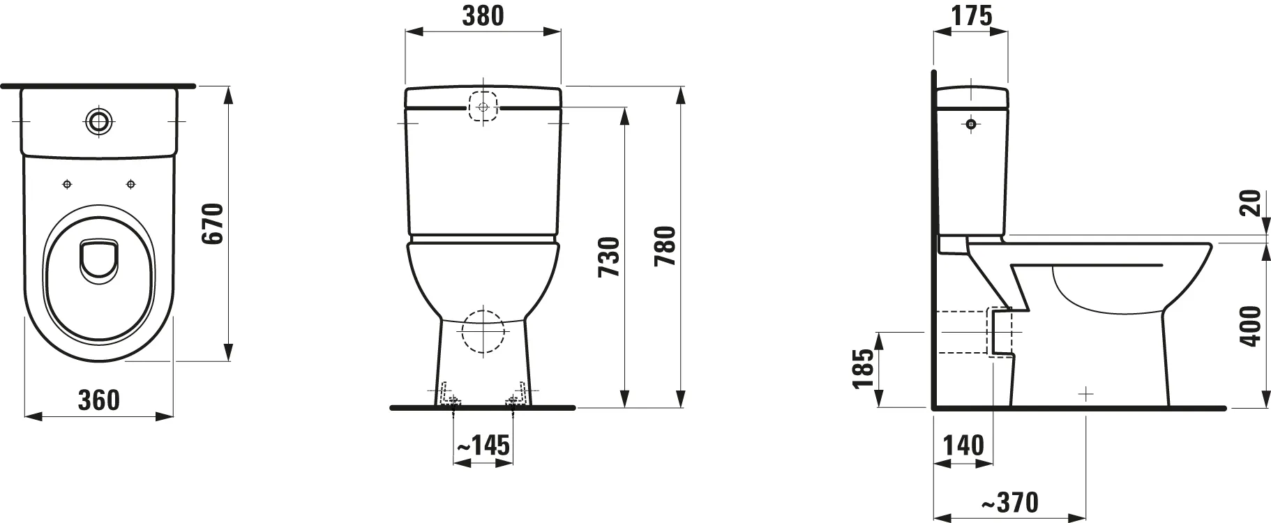 Tiefspül-WC Kombination PRO 670x360x400 Abgang waagrecht weißSpülkasten und WC-Sitz extra zu bestellen