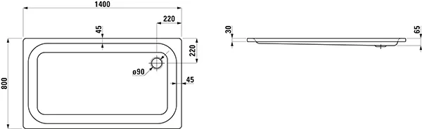 Laufen rechteck Duschwanne „Platina“ 1400 × 800 mm mit Antislip, in Weiß