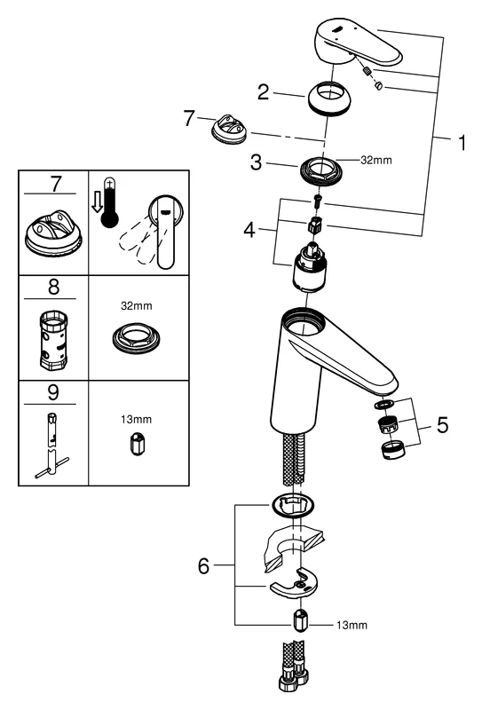 Einhand-Waschtischbatterie Eurodisc Cosmopolitan 23449_2, M-Size, Einlochmontage, glatter Körper, chrom