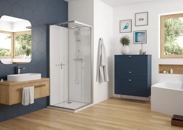 Hoesch nUnity Duschkabine Liberty Eckversion 800x800 mit Schiebetüren und Armatur Hoesch nUnity Duschkabine Liberty Eckversion 800x800 mit Schiebetüren und Armatur