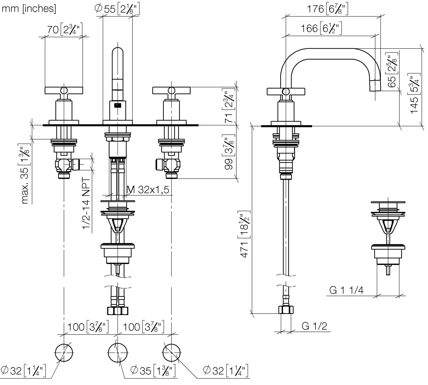Waschtisch-Dreilochbatterie mit Ablaufgarnitur TARA Chrom 20705892 Waschtisch-Dreilochbatterie mit Ablaufgarnitur TARA Chrom 20705892