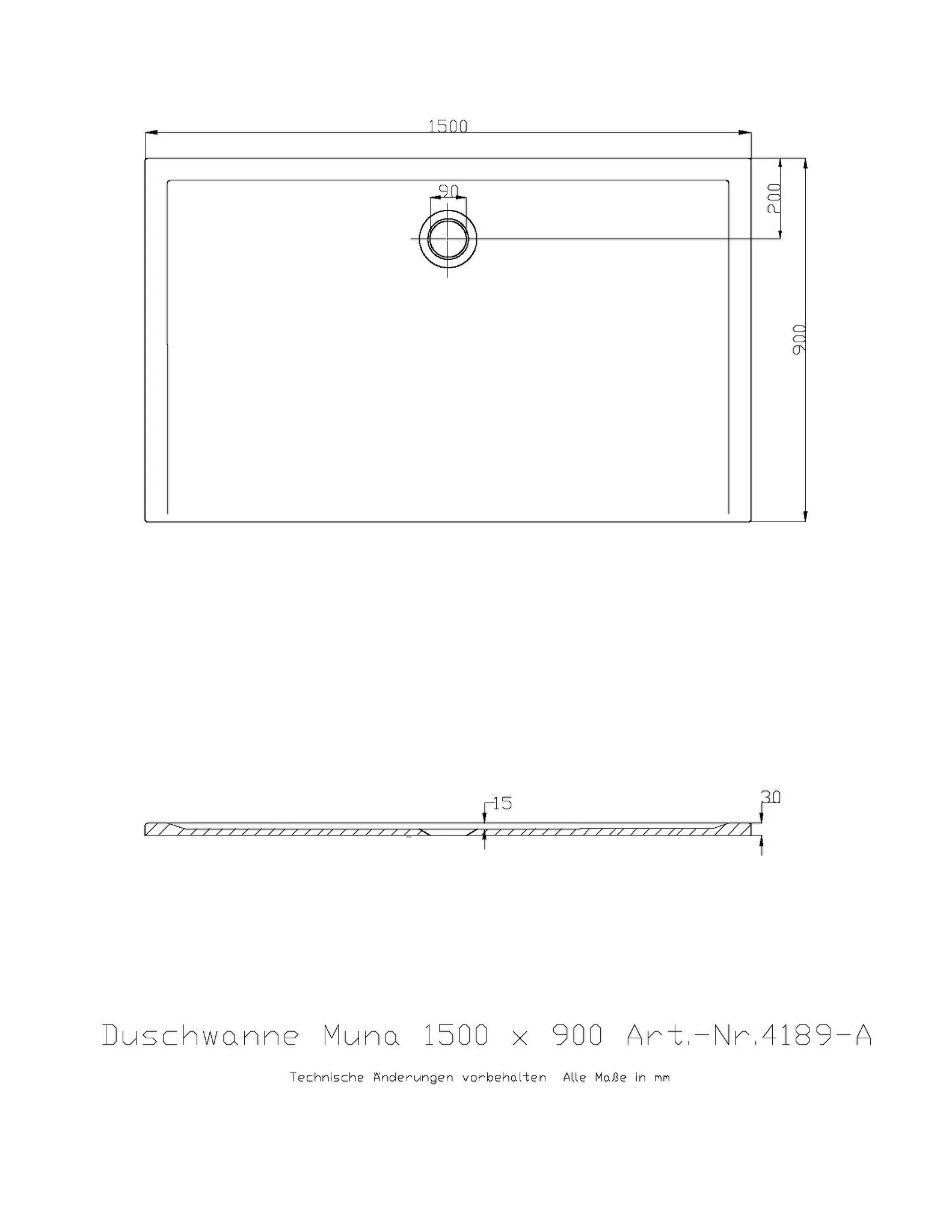 Hoesch Muna Duschwanne 1500x900x30 Solique Steingrau