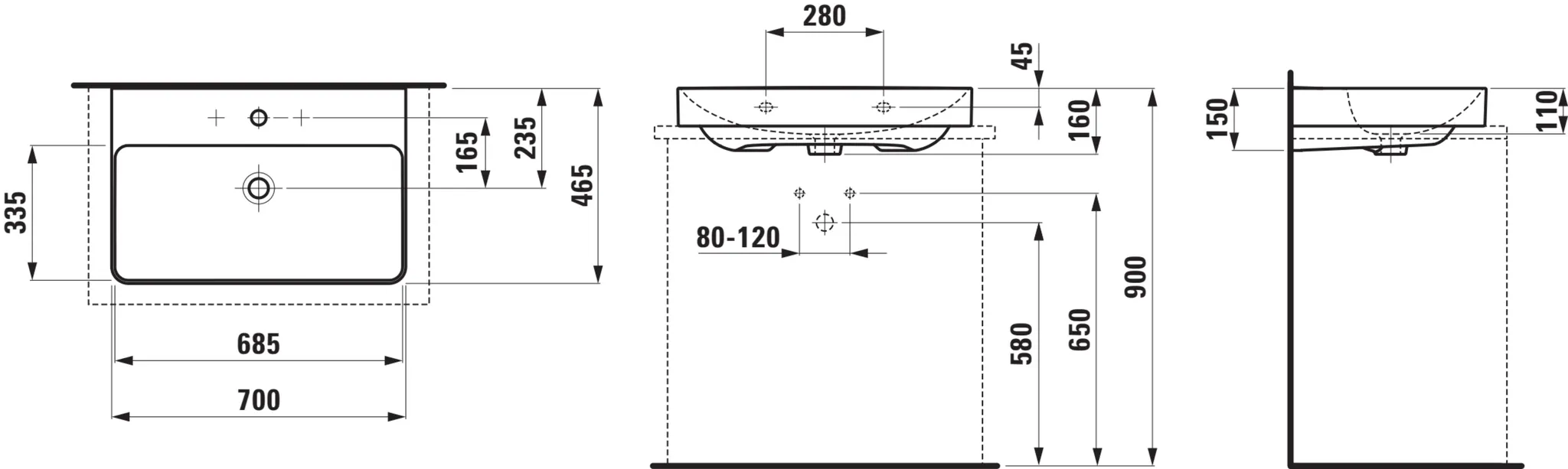 PRO X Aufsatz-Waschtisch 816865 1HL m. mÜL, 700x465, weiß PRO X Aufsatz-Waschtisch 816865 1HL m. mÜL, 700x465, weiß