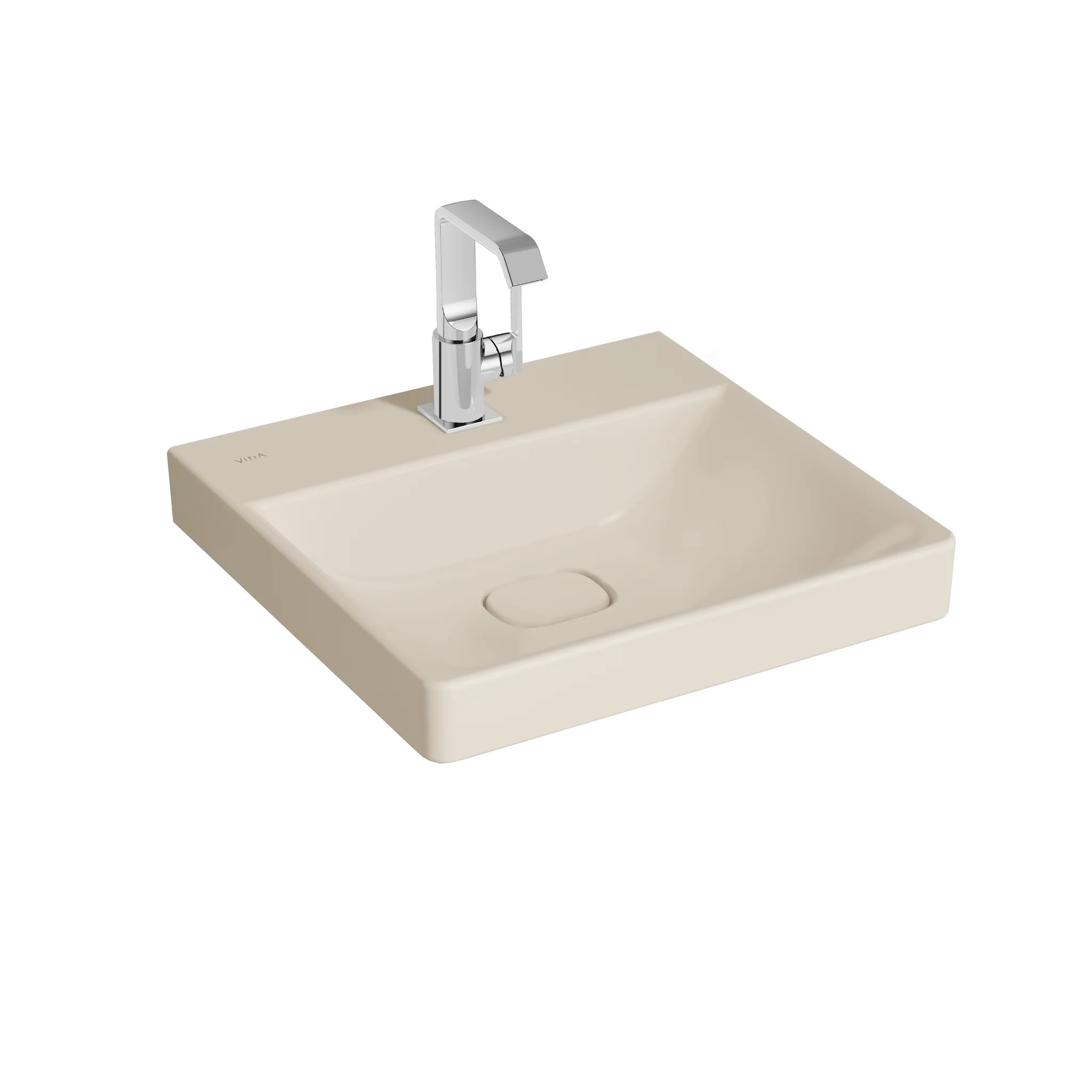 VitrA New Metropole Aufsatzwaschtisch Sandbeige Matt 50 x 47 cm, wandgebunden, ohne Überlaufschlitz, mit Hahnloch hinten und mittig