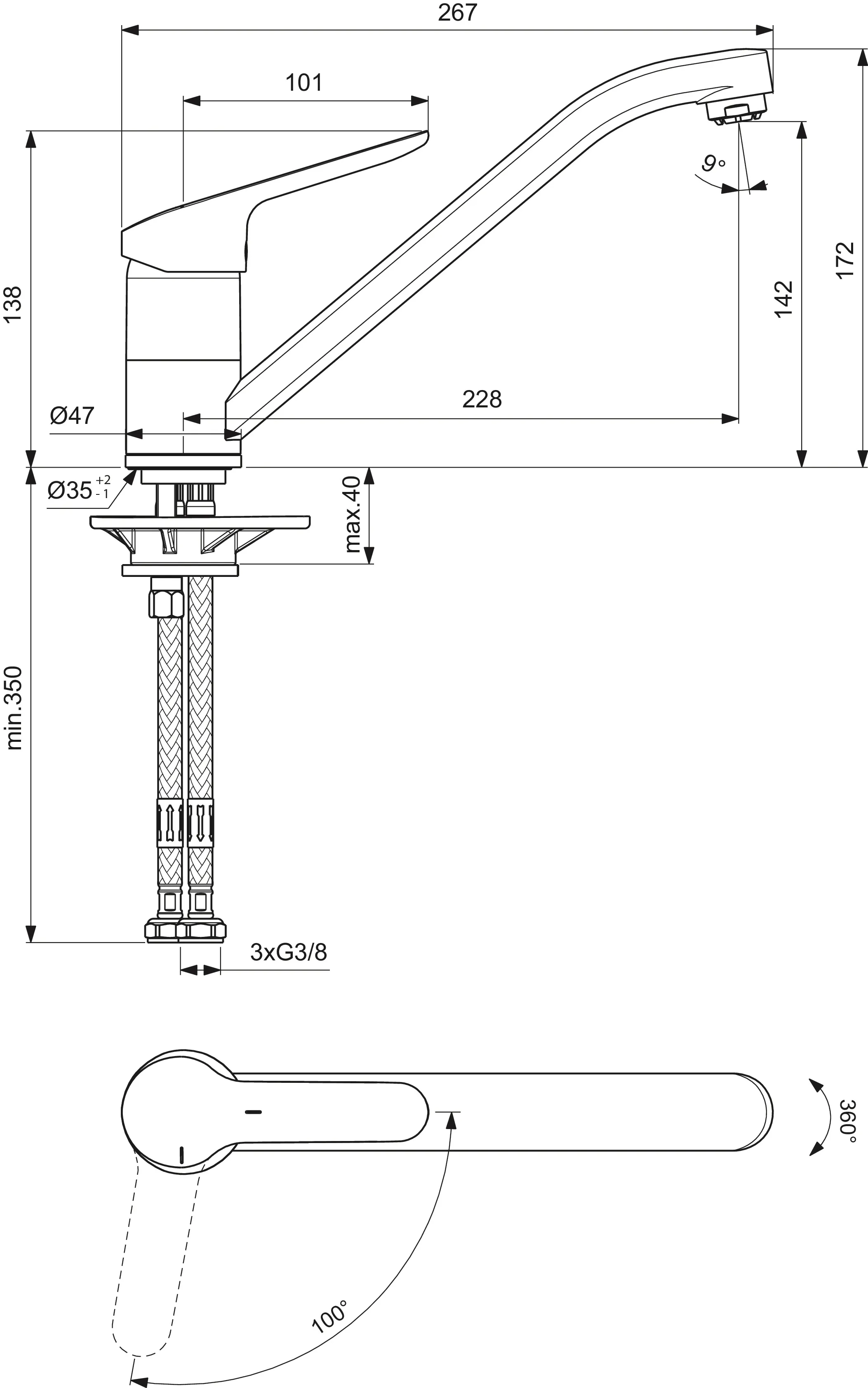 Küchenarmatur Ceraflex, Niederdruck, mit Rohrauslauf, Ausladung 228 mm, Chrom Küchenarmatur Ceraflex, Niederdruck, mit Rohrauslauf, Ausladung 228 mm, Chrom