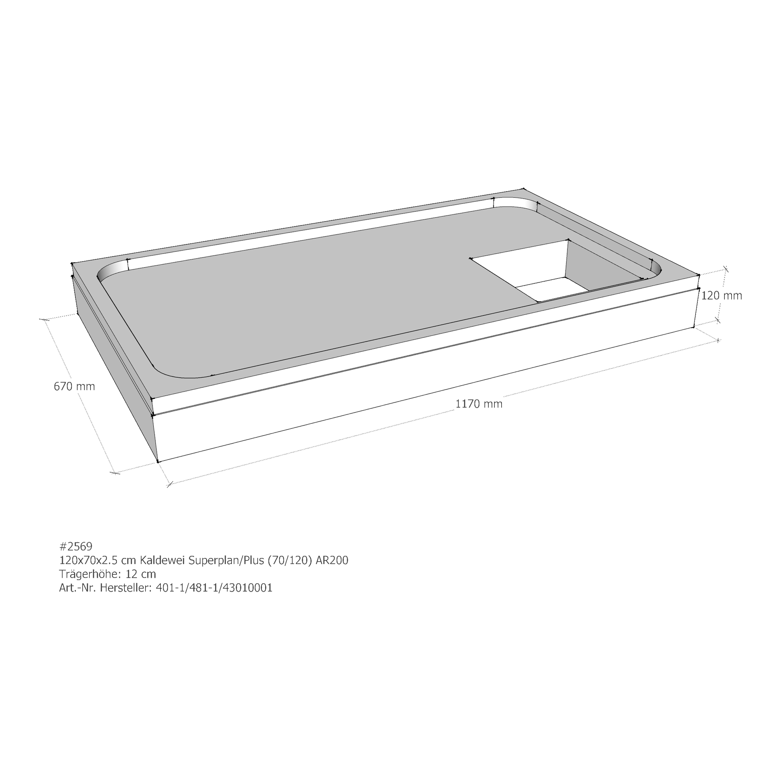Duschwannenträger für Kaldewei Superplan (Plus) 70 × 120 × 2,5 cm