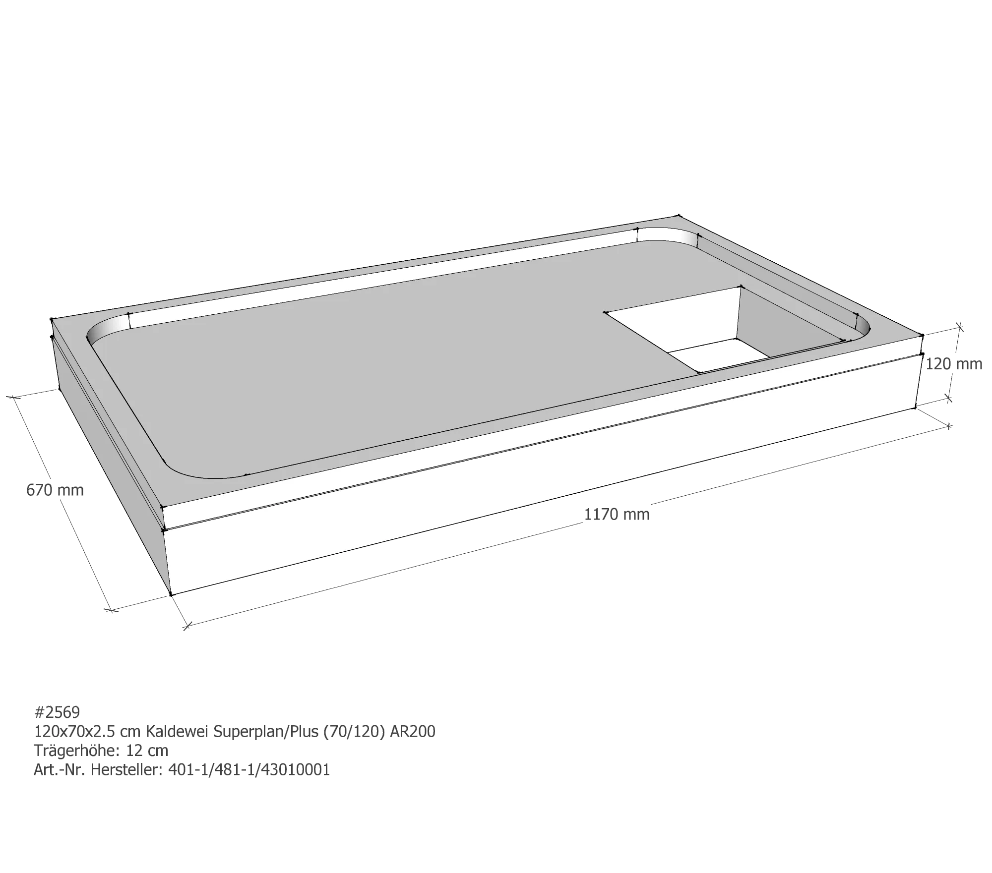 Duschwannenträger für Kaldewei Superplan (Plus) 70 × 120 × 2,5 cm Duschwannenträger für Kaldewei Superplan (Plus) 70 × 120 × 2,5 cm