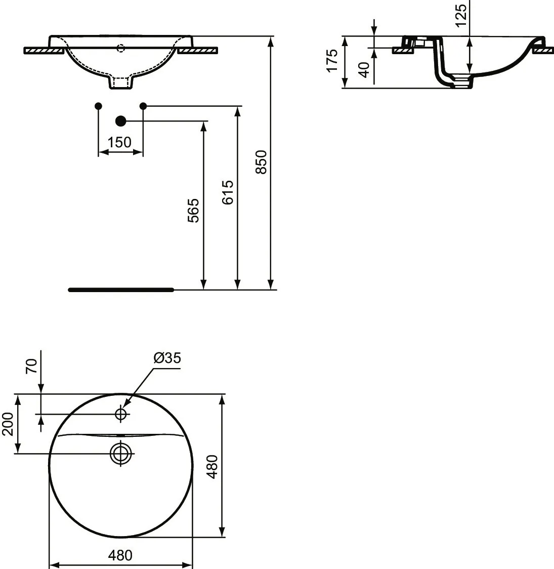 Waschbecken „Connect“ 48 × 48 × 17,5 cm, Hahnlochposition mittig Waschbecken „Connect“ 48 × 48 × 17,5 cm, Hahnlochposition mittig